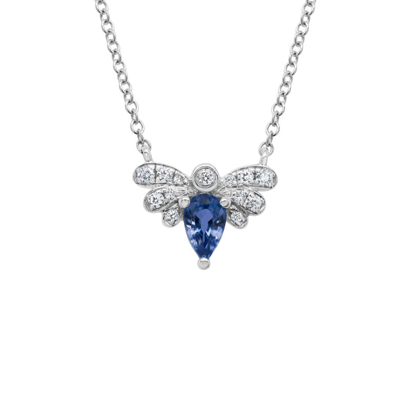 Sapphire & Diamond Bee 14K White Gold Necklace