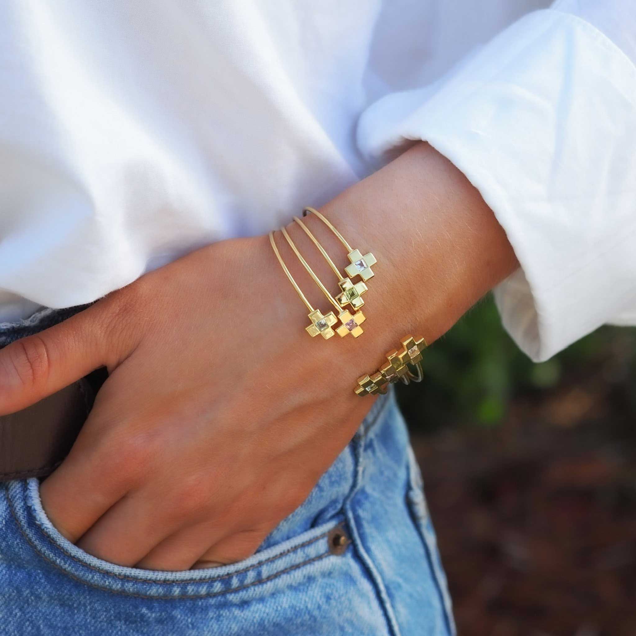 Goldbug Cross Bangles stacked