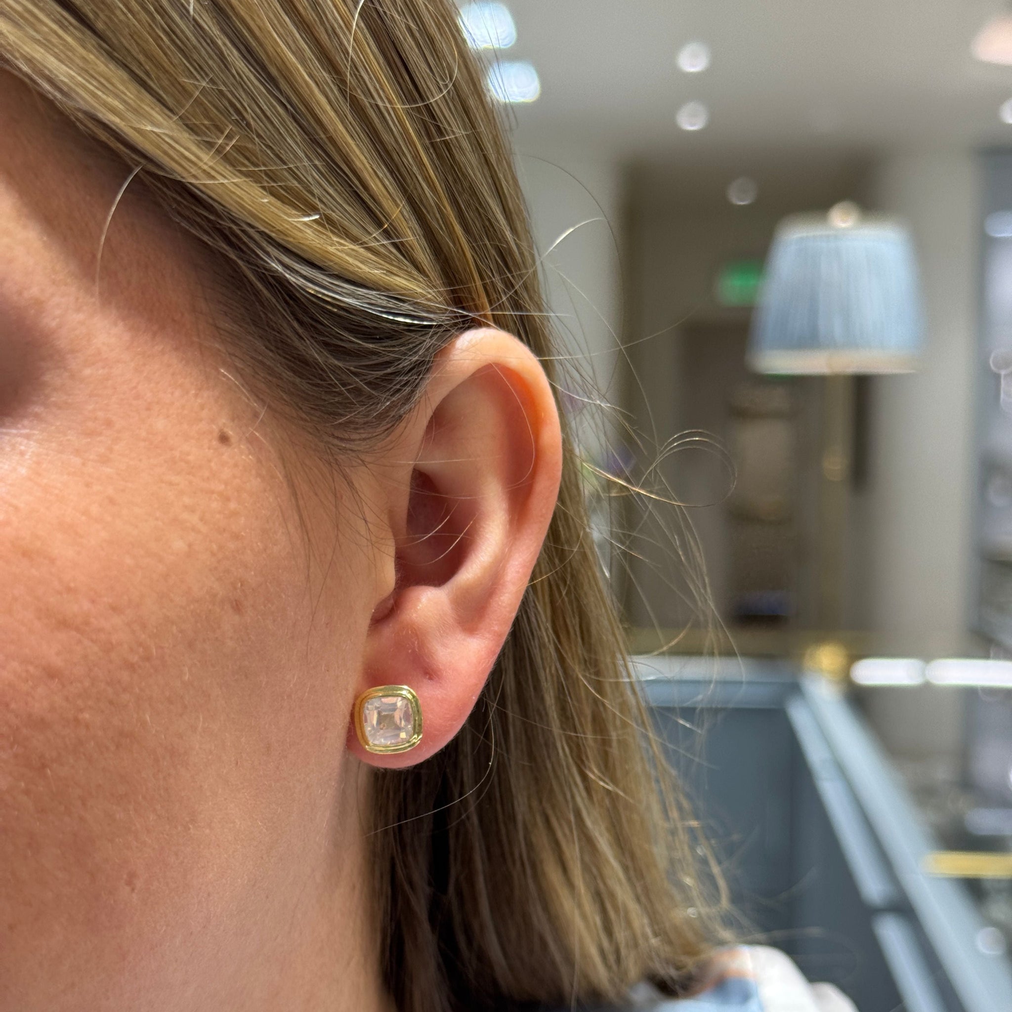 Goshwara Cushion Bezel Set Moon Quartz 18K Gold Stud Earrings