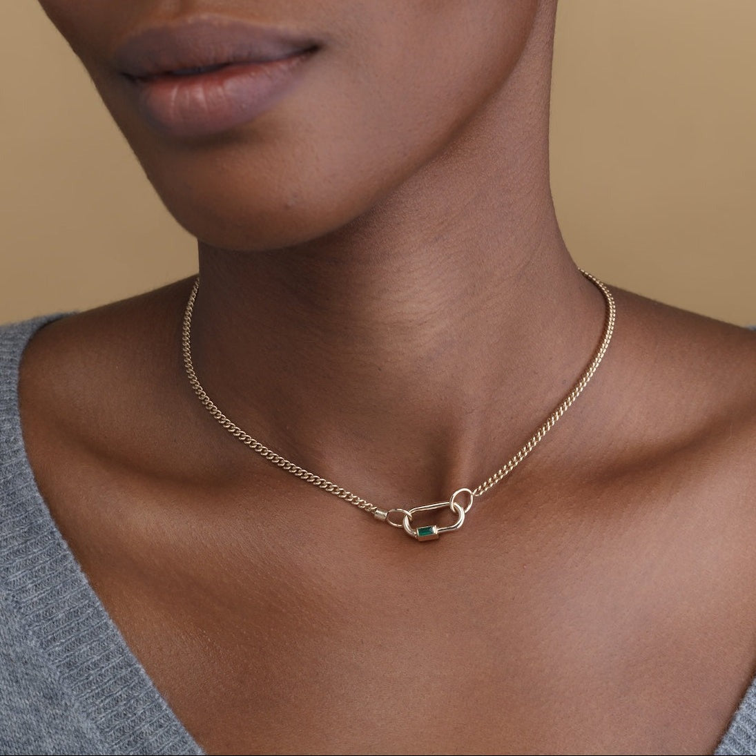 Marla Aaron Solo Baguette Emerald 14K Yellow Gold Baby Lock