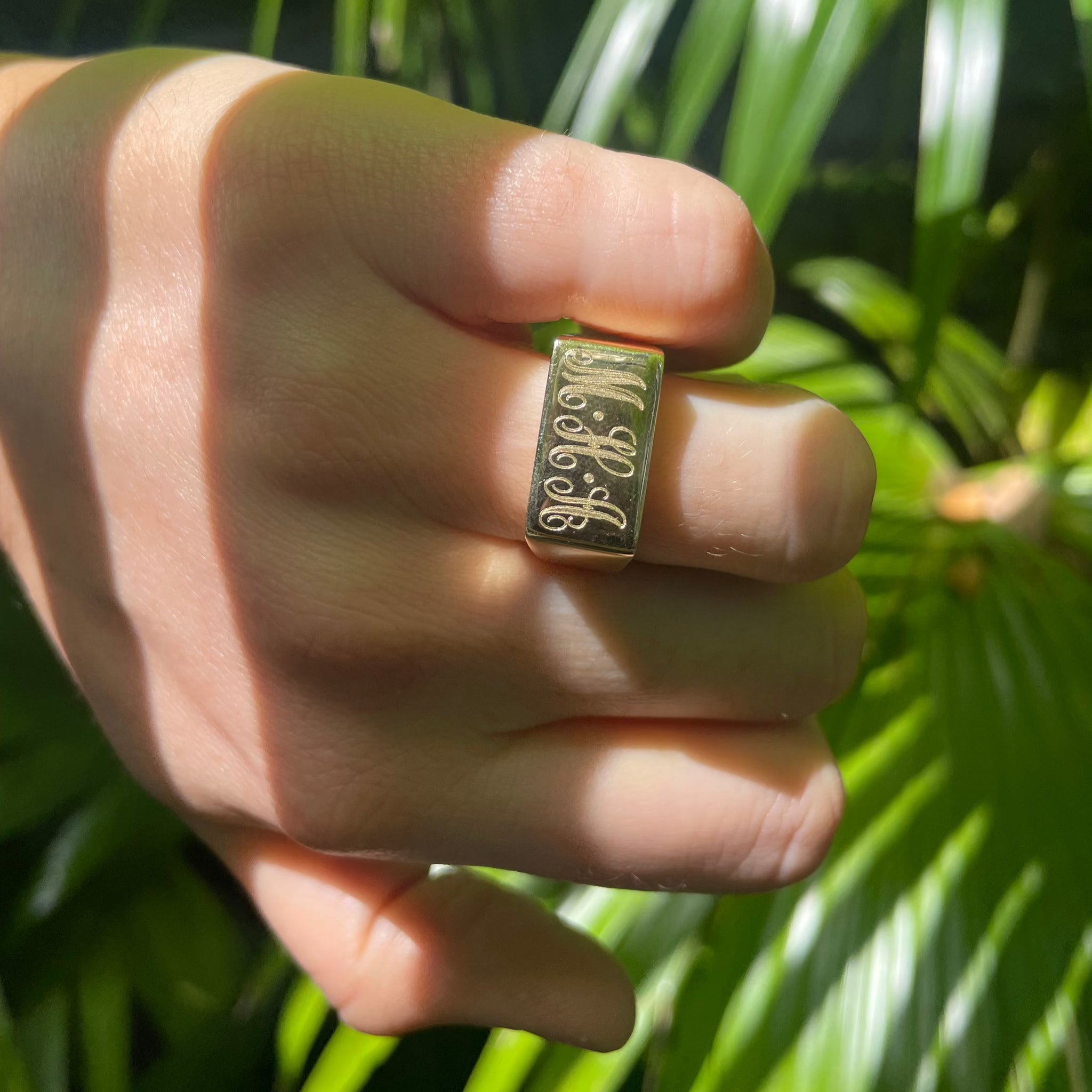 Personalized 14K Gold Bar Signet Ring