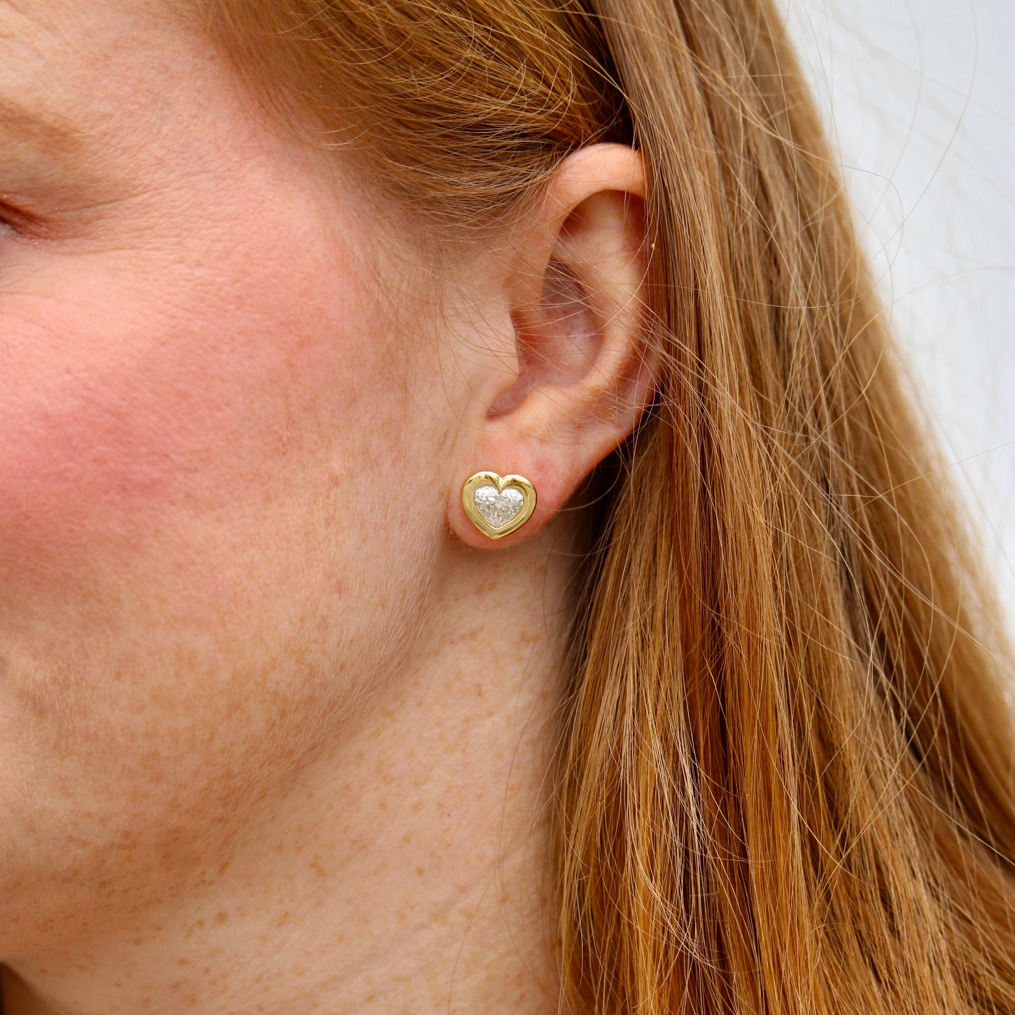 3ctw Diamond Heart 18K Gold Stud Earrings