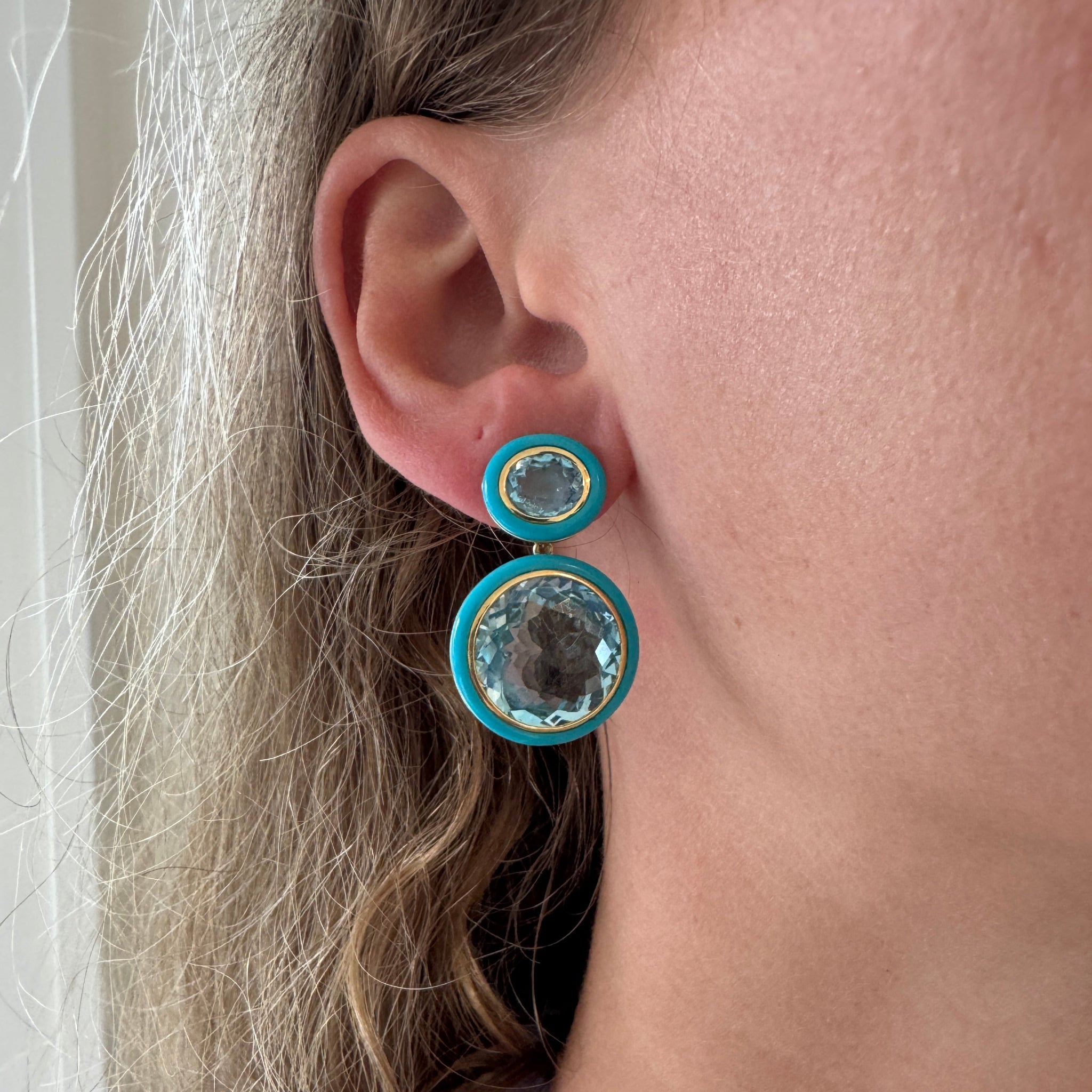 Goshwara Blue Topaz & Turquoise Inlay 18K Gold Drop Earrings