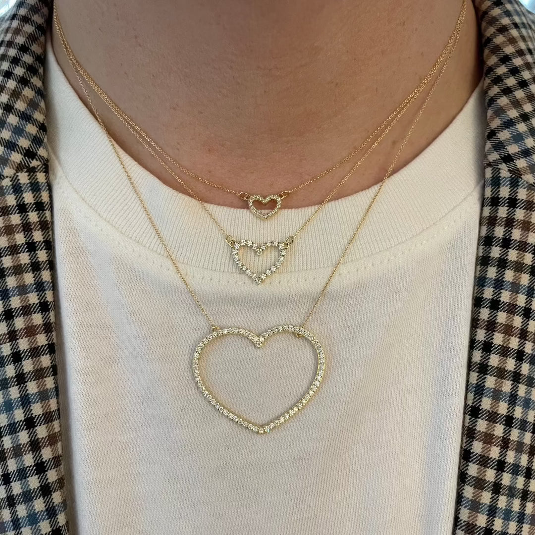Diamond 18K Gold Medium Open Heart Necklace