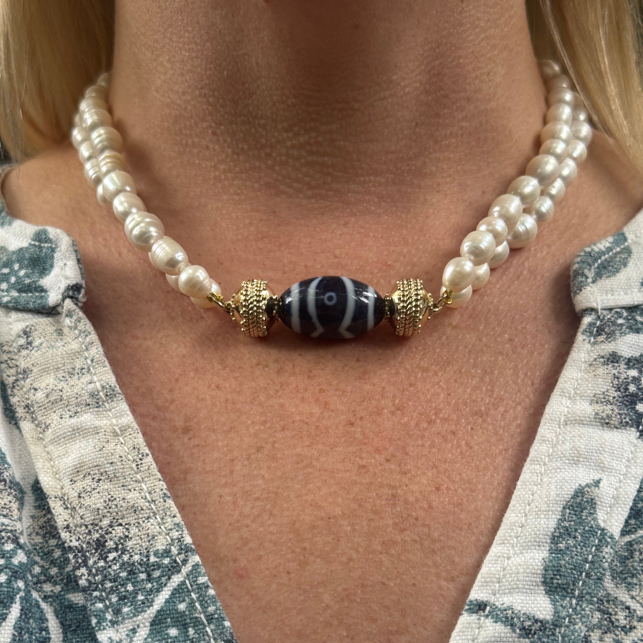 Clara Williams Blue & White Barrel Ceramic Centerpiece