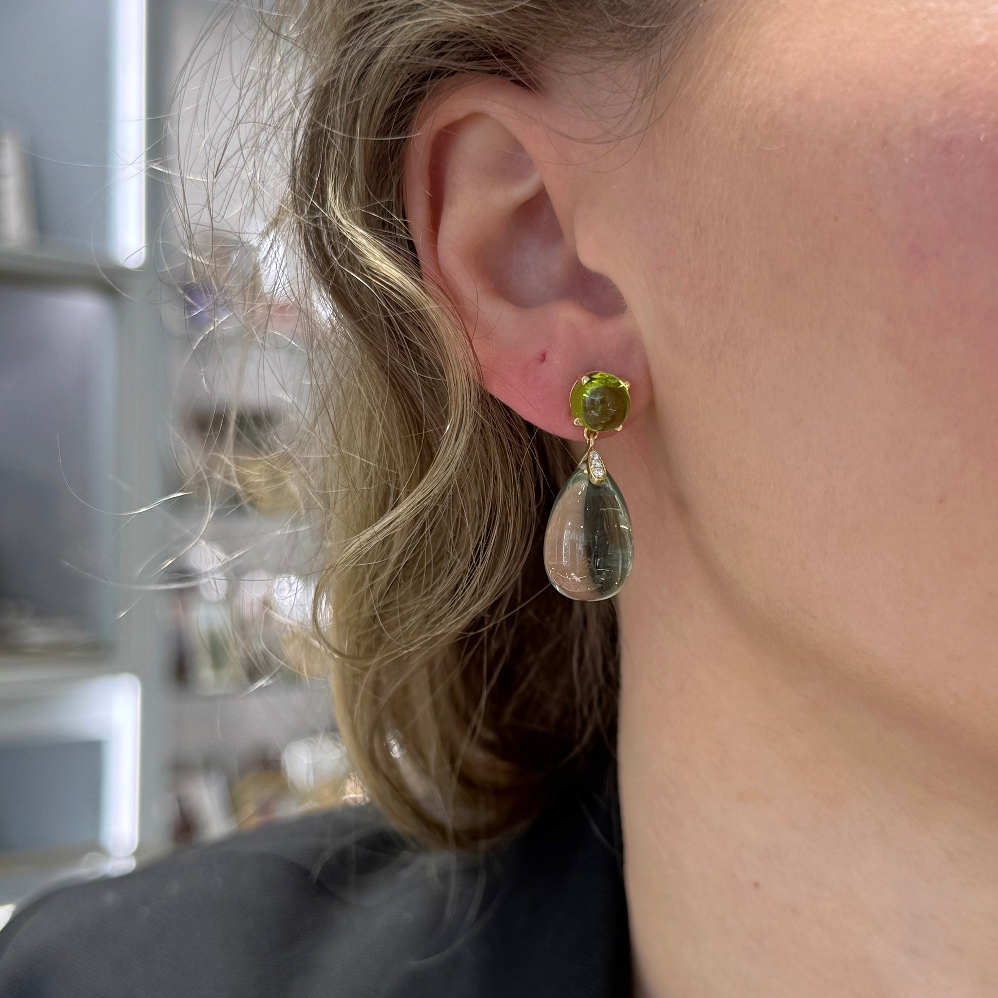 Goshwara Cabochon Peridot & Prasiolite 18K Gold Drop Earrings