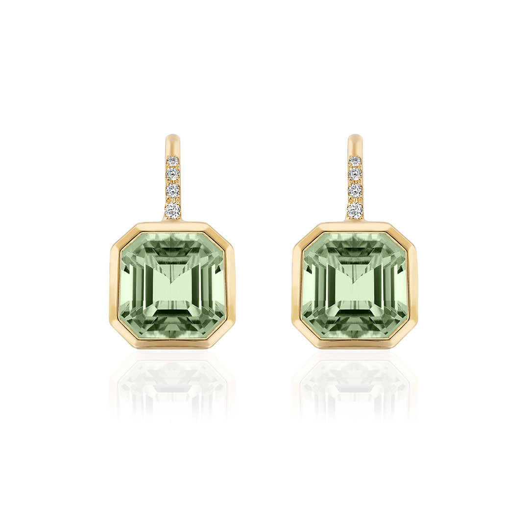 Goshwara Asscher Cut Prasiolite & Diamond 18K Yellow Gold Earrings