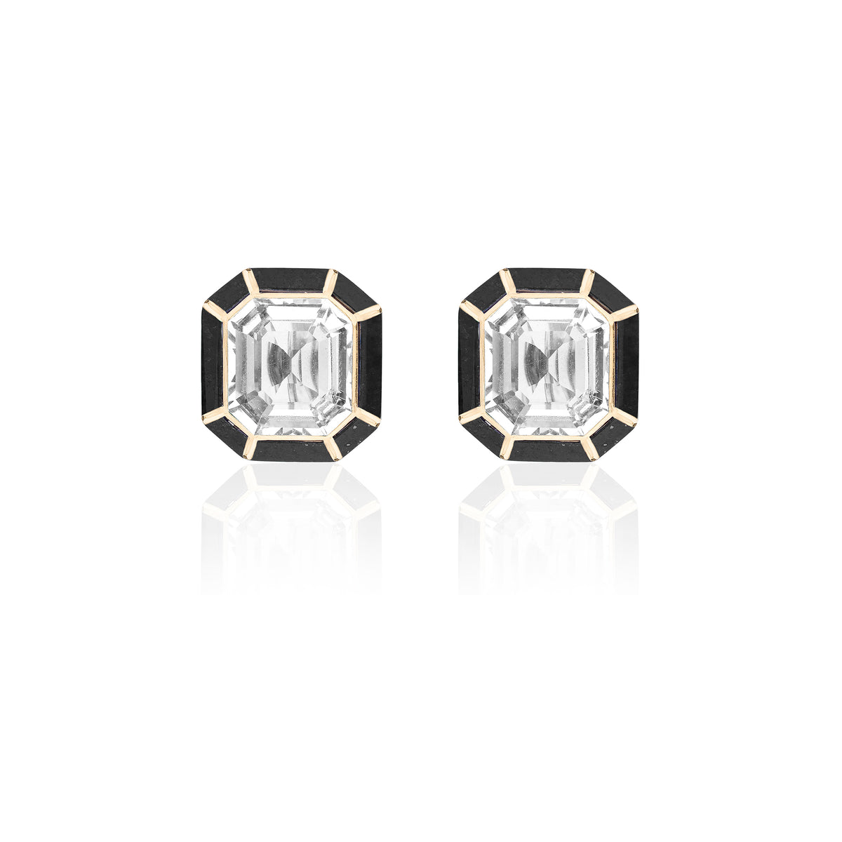 Goshwara Rock Crystal & Onyx Inlay 18K Gold Stud Earrings