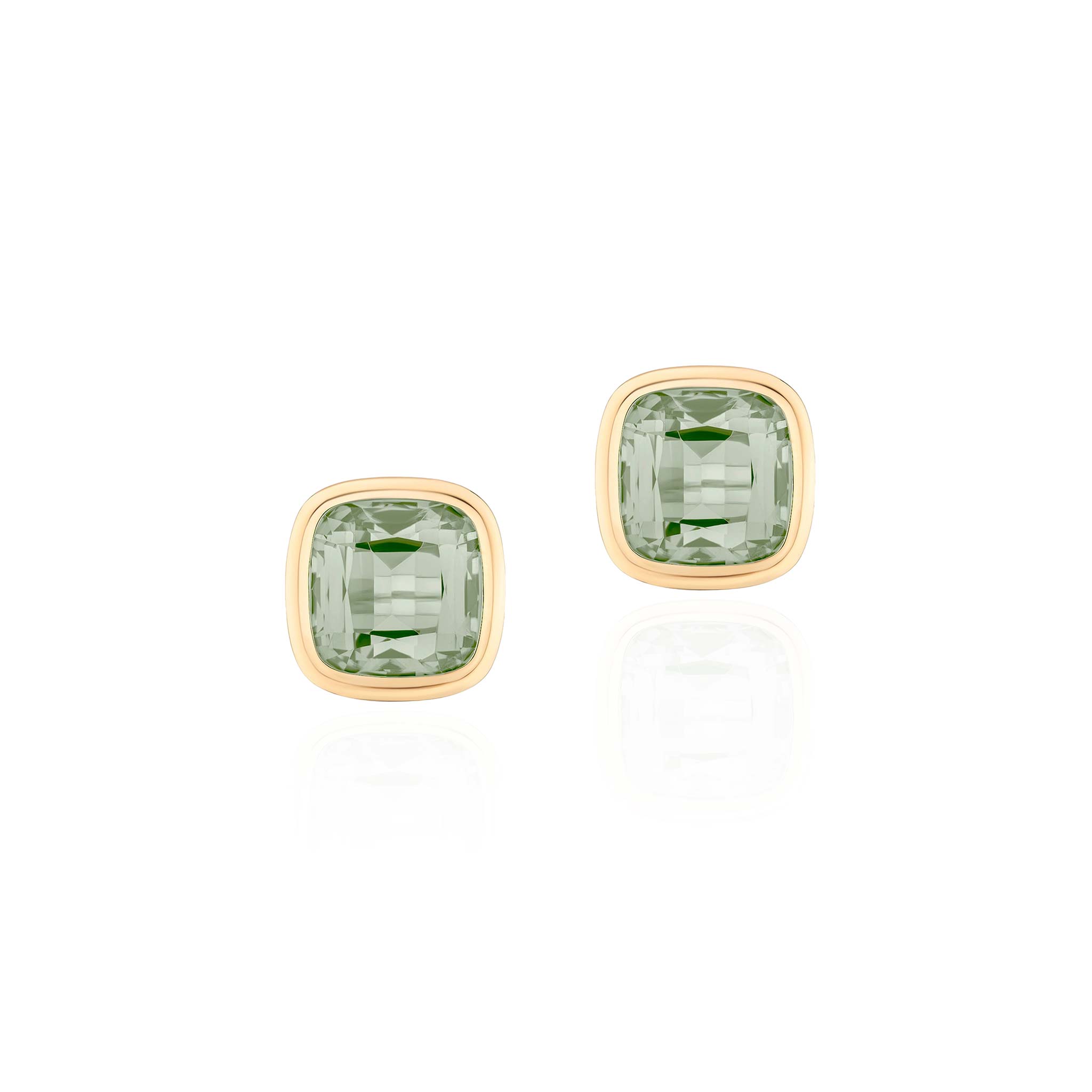 Goshwara Cushion Prasiolite Bezel Set 18K Gold Stud Earrings