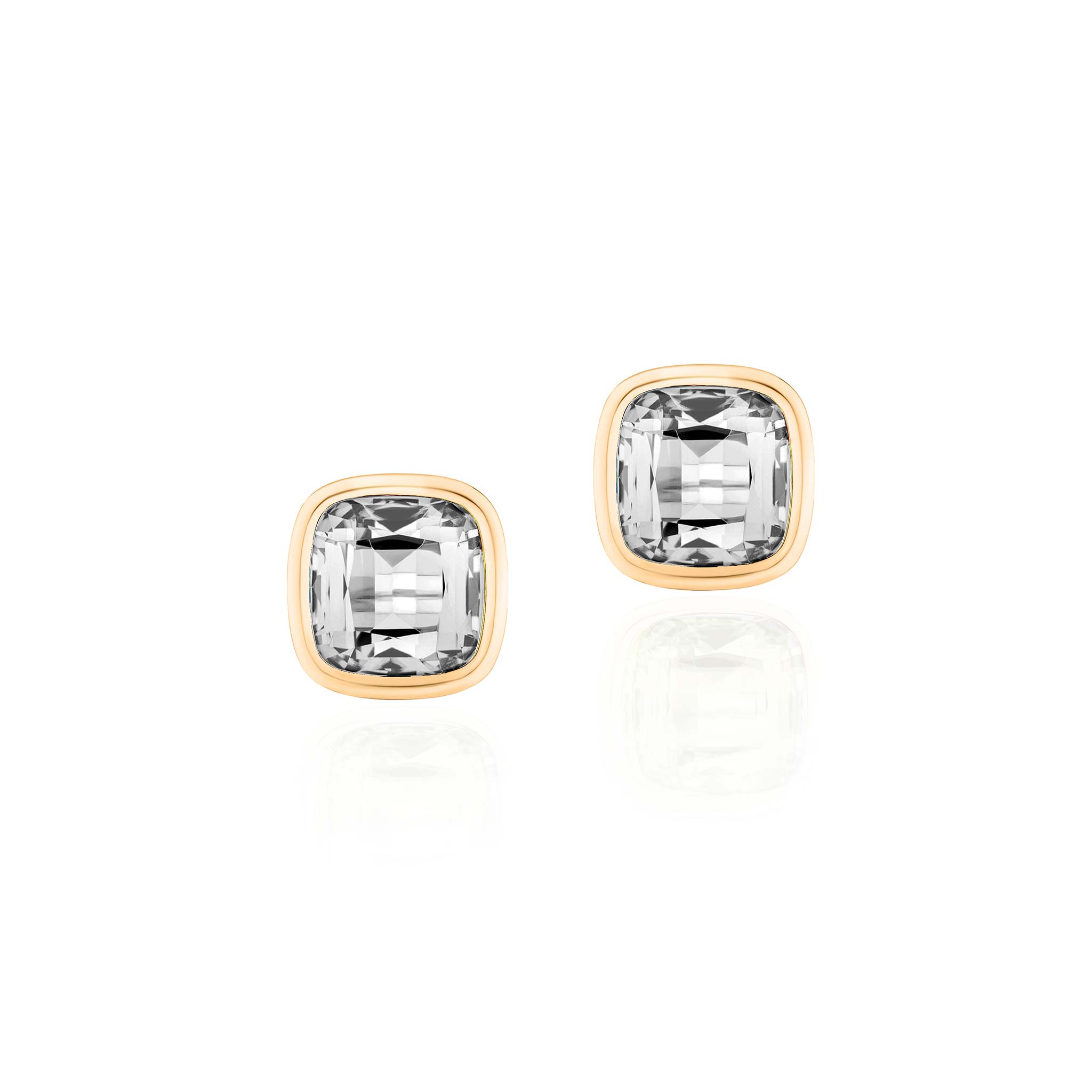 Goshwara Cushion Rock Crystal Bezel Set 18K Gold Stud Earrings