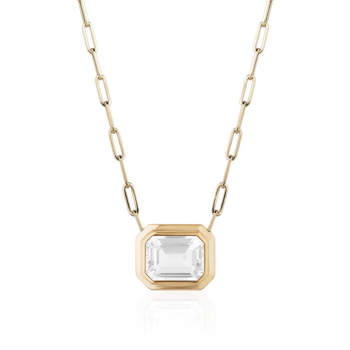 Goshwara Emerald-Cut Bezel Moon Quartz 18K Gold Pendant Necklace