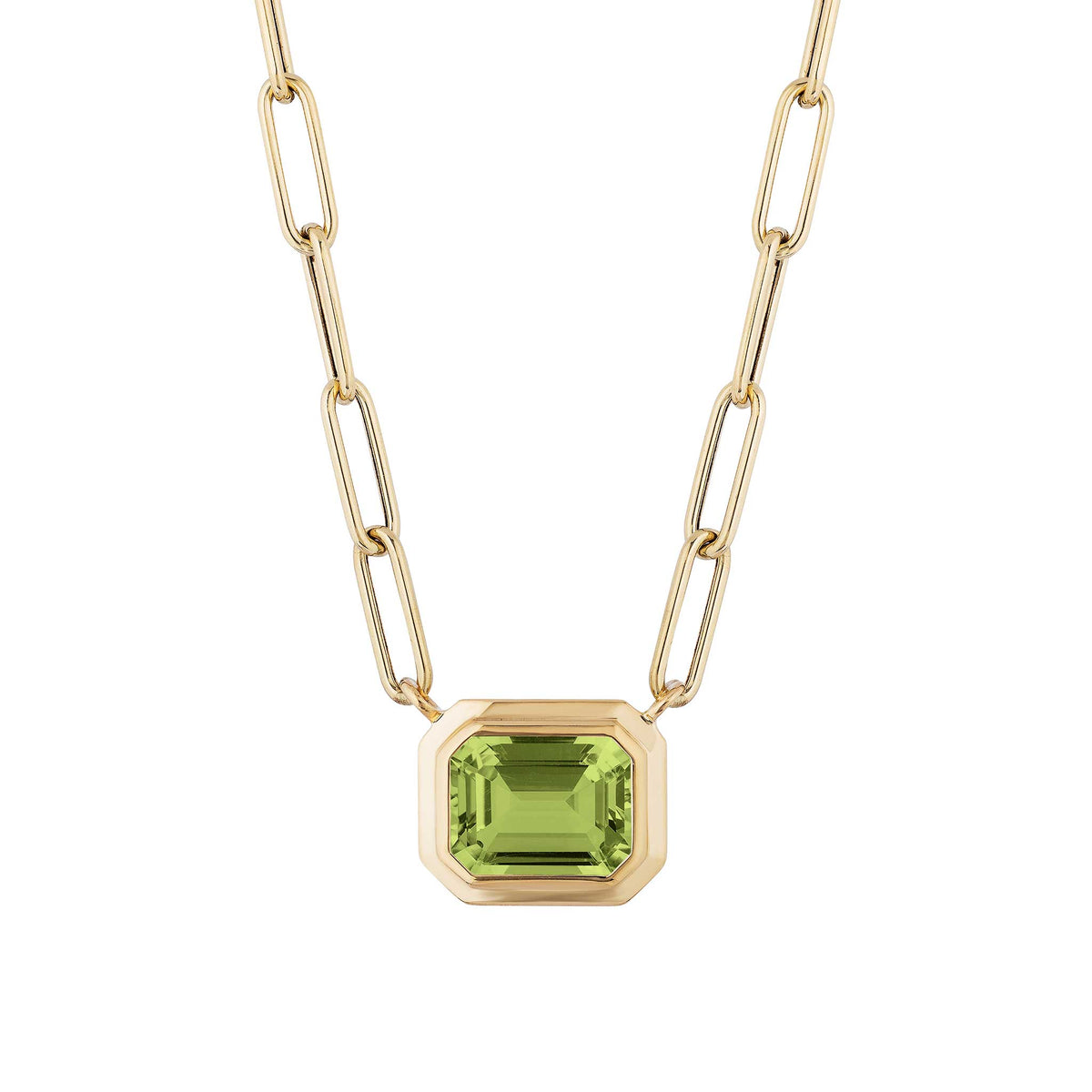 Goshwara Emerald-Cut Peridot 18K Gold Pendant Necklace