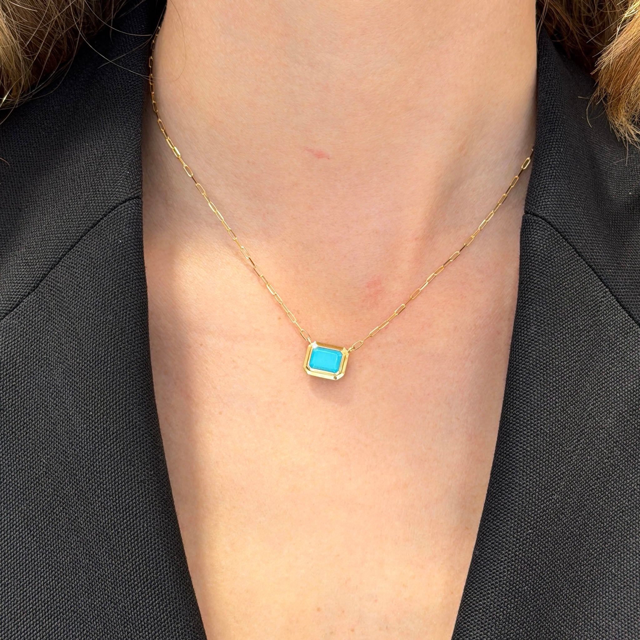 Goshwara Emerald-Cut Bezel Turquoise 18K Gold Pendant Necklace