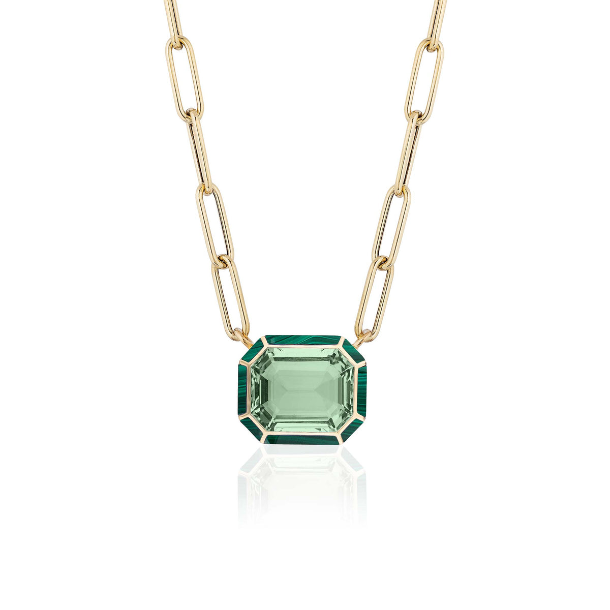 Goshwara Emerald-Cut Prasiolite & Malachite Inlay 18K Gold Pendant Necklace