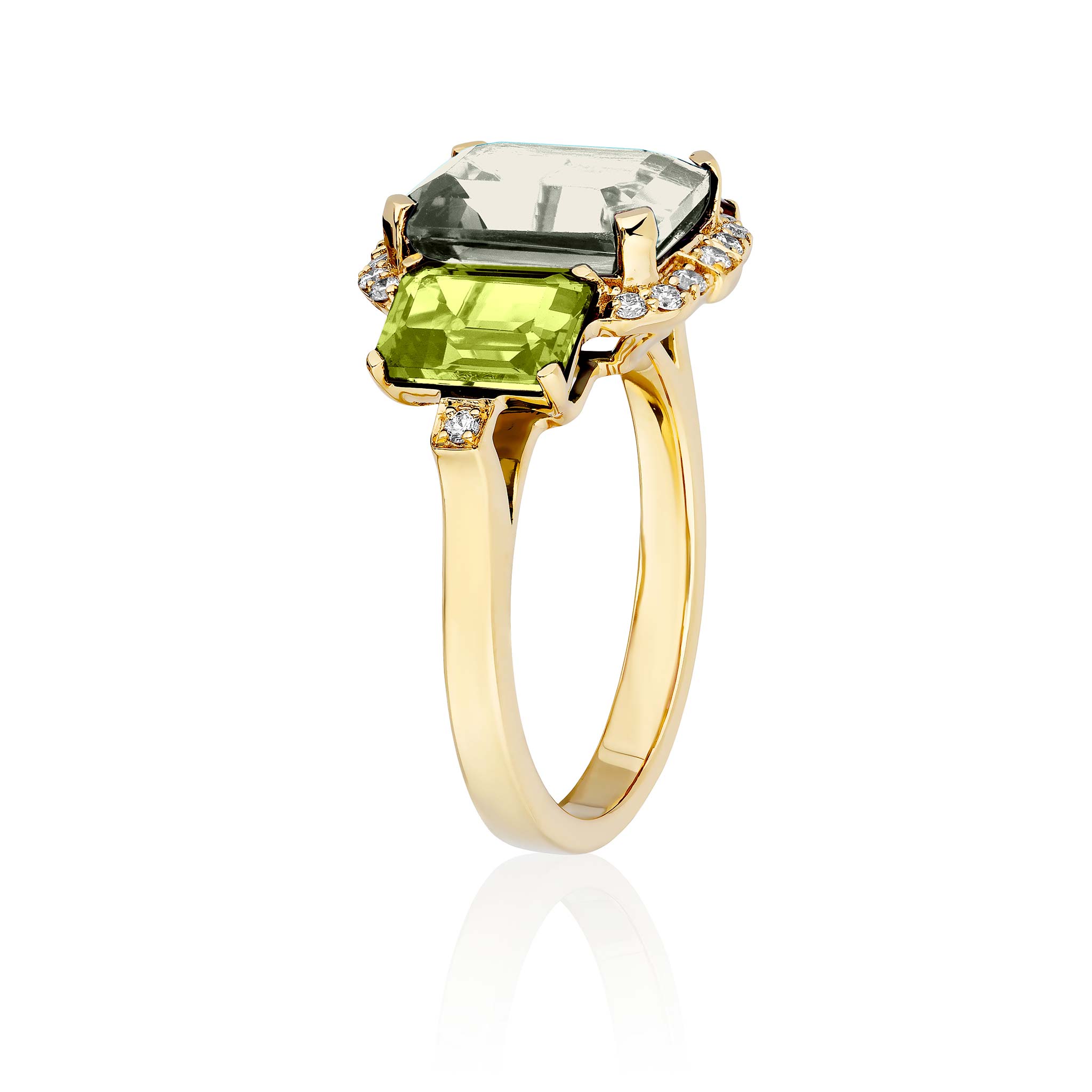 Goshwara 3-Stone Prasiolite & Peridot 18K Gold Ring