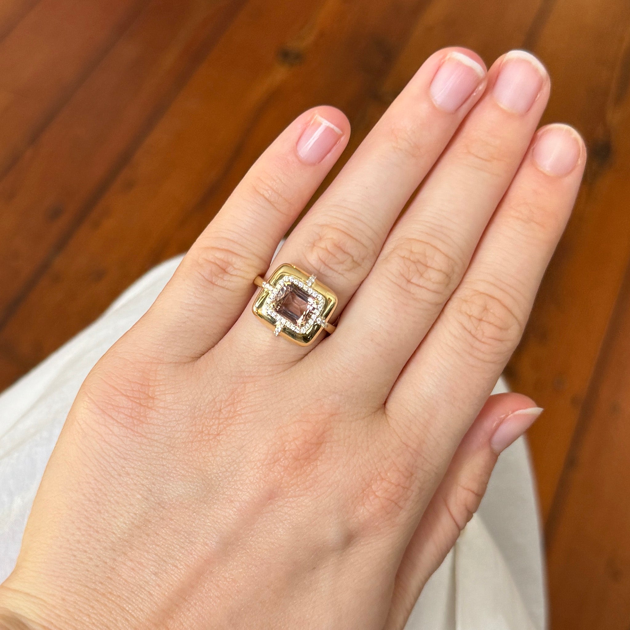 Goshwara Cushion Pink Tourmaline & Diamond 18K Gold Ring