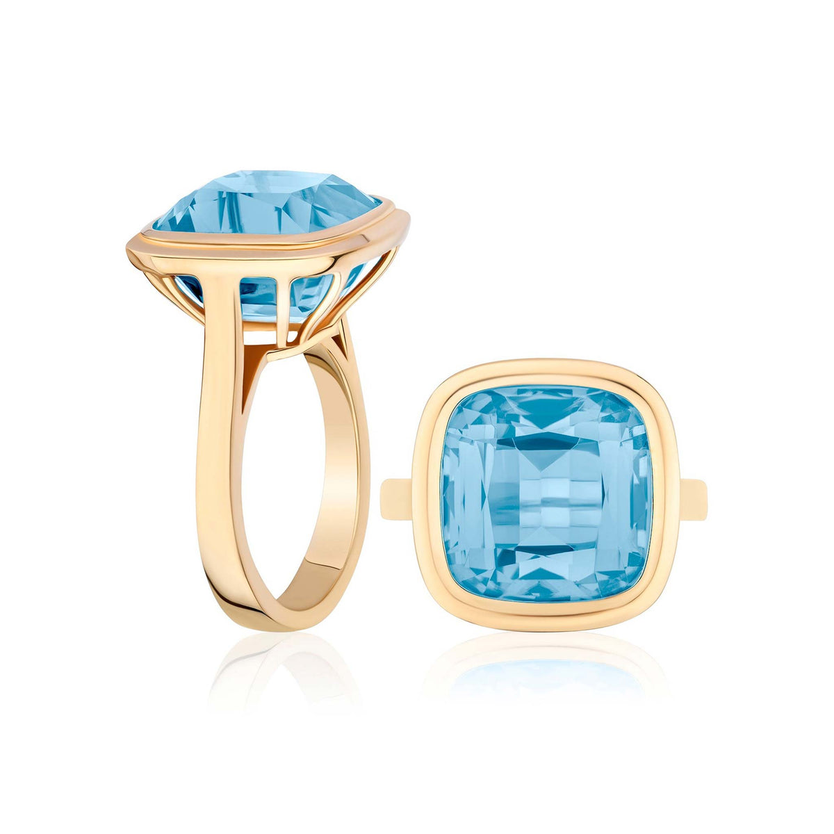 Goshwara Open Gallery Cushion Bezel Blue Topaz 18K Gold Ring