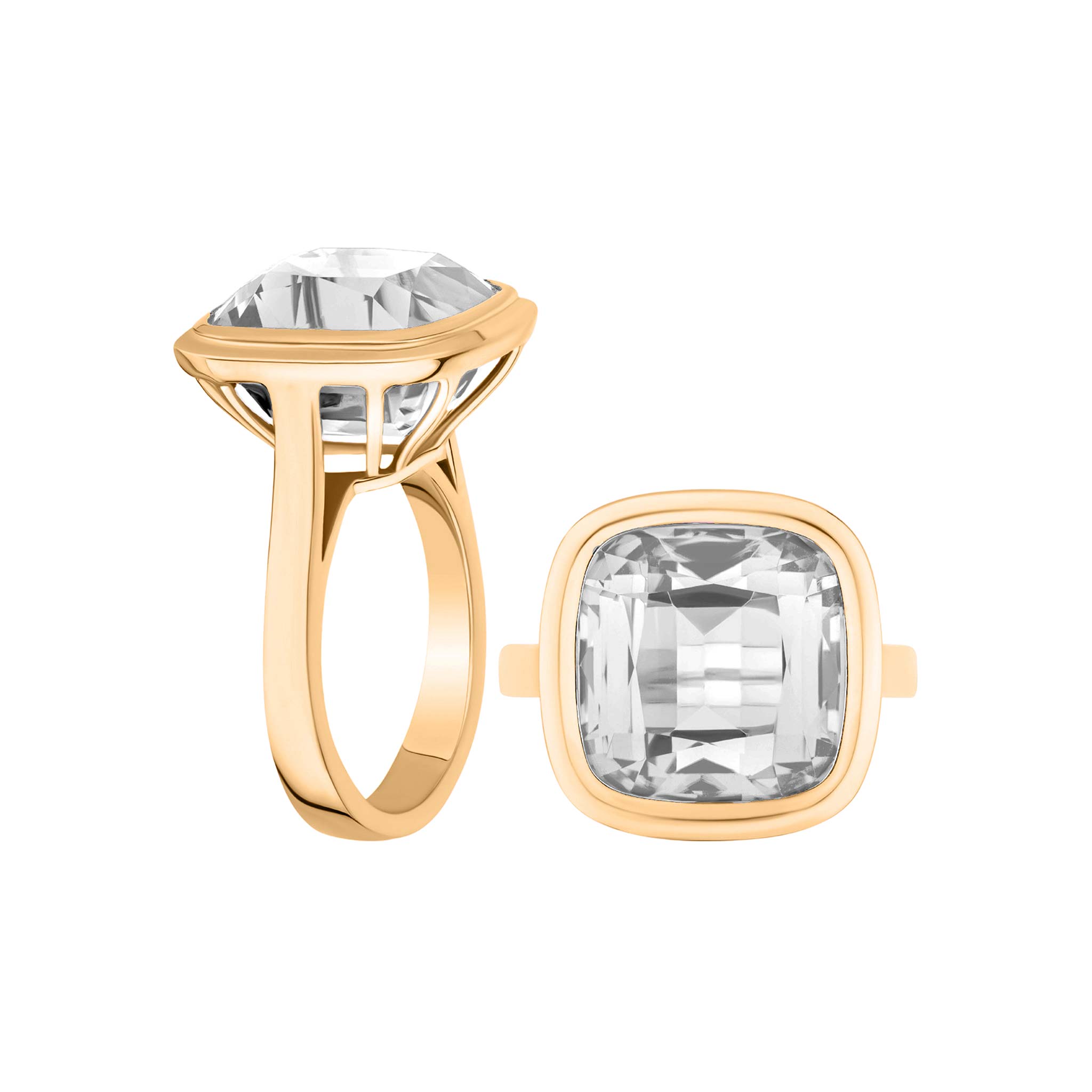 Goshwara Open Gallery Cushion Bezel Rock Crystal 18K Gold Ring