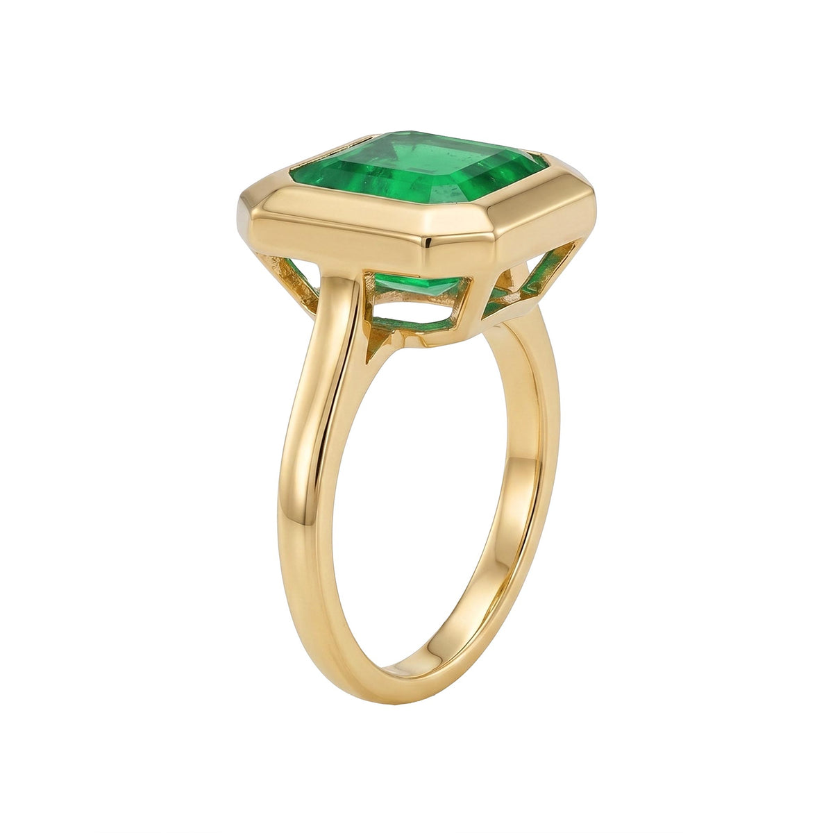 Goshwara Square Emerald-Cut Emerald Bezel Set 18K Gold Ring