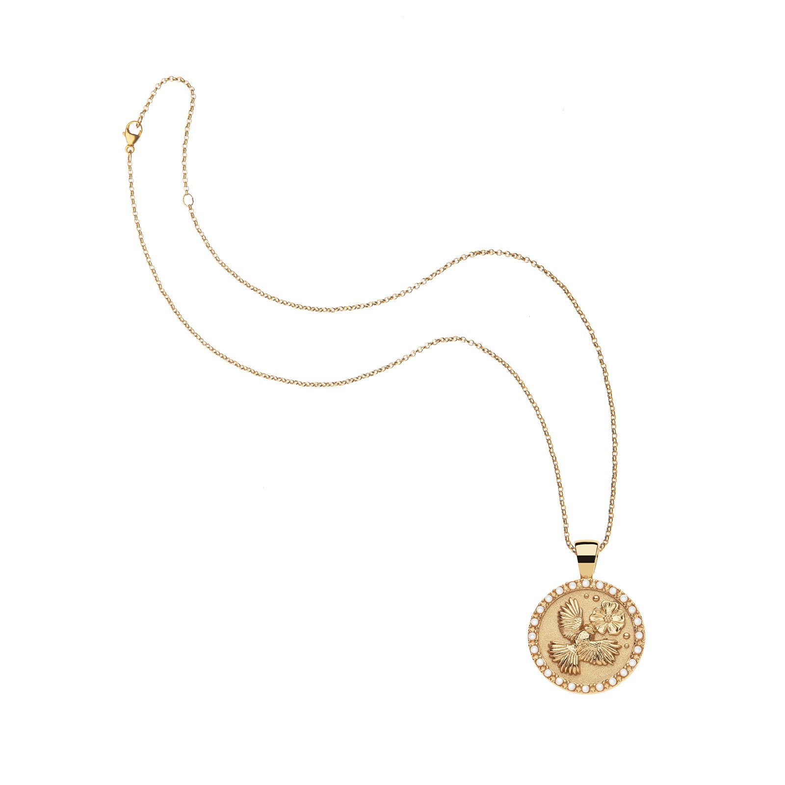 Jane Win JOY Chickadee Small Embellished Coin Pendant Necklace