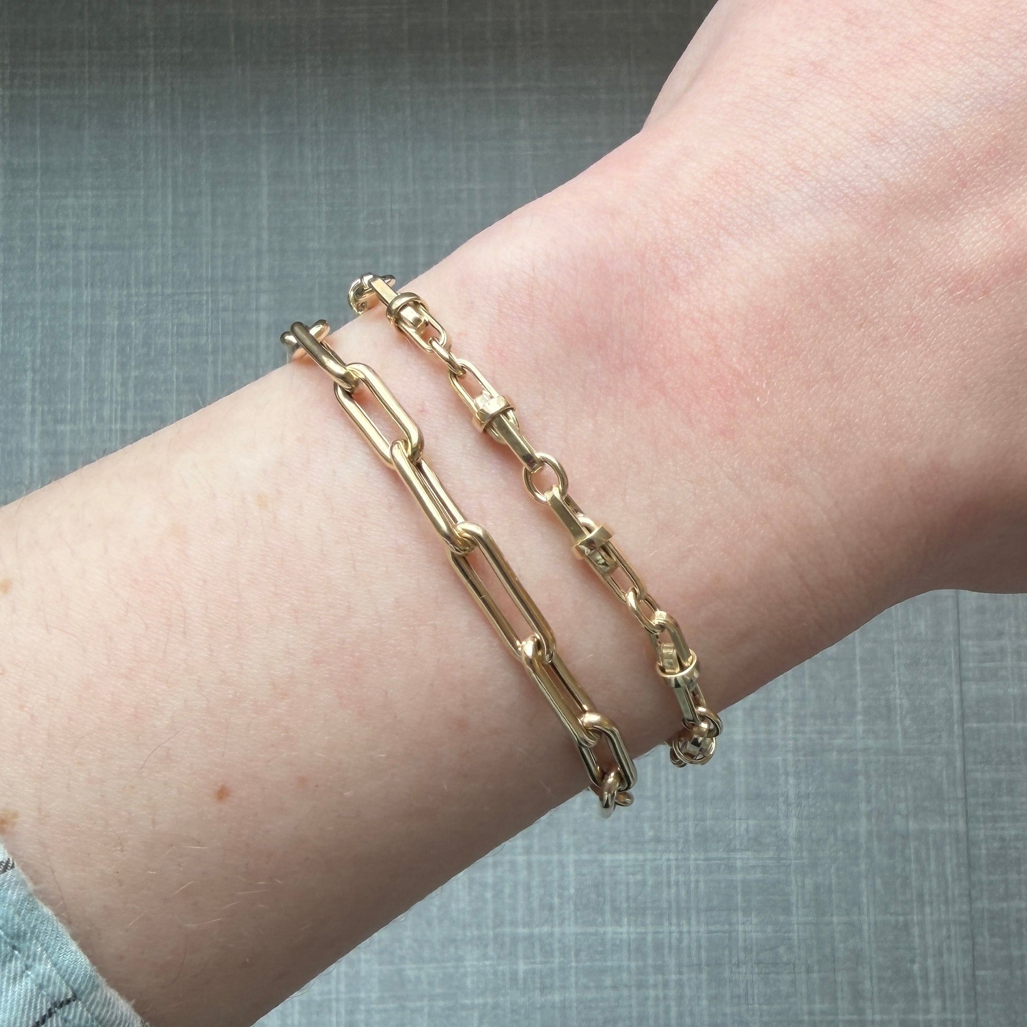 14K Yellow Gold Italian Interlocked Mixed Link Bracelet 7.5", 14K Yellow Gold Italian Elongated Rectangle Link Bracelet 8"