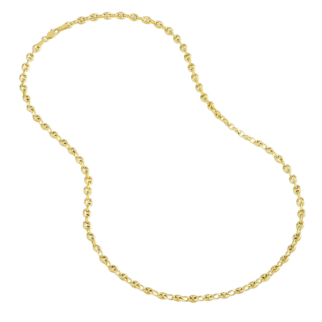 14K Yellow Gold 3.7mm Puff Mariner Chain Necklace