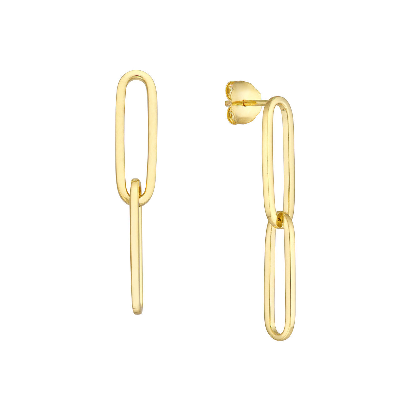 14K Yellow Gold Paperclip Link Dangle Earrings