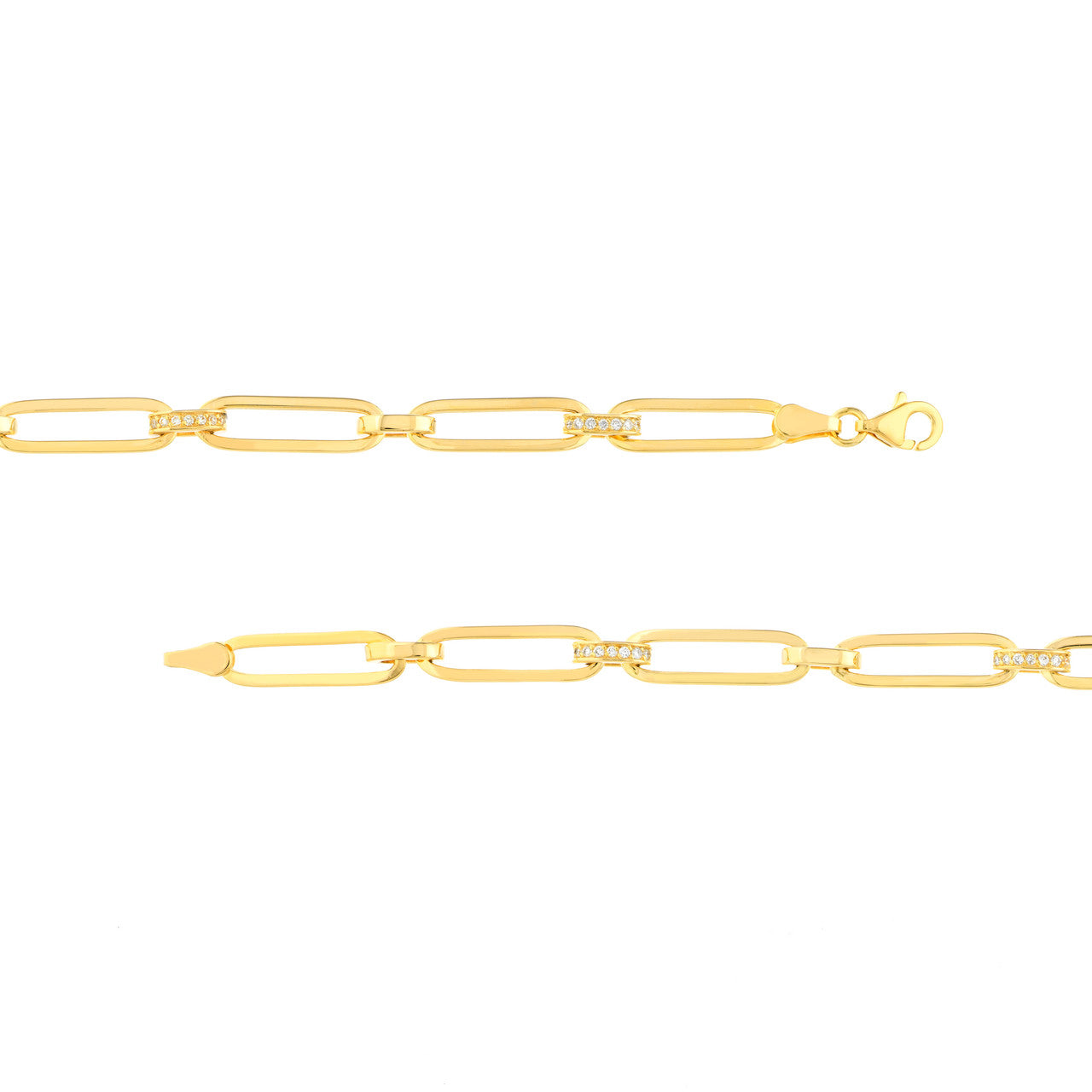 Diamond Pavé Accent 14K Yellow Gold Paperclip Chain Bracelet
