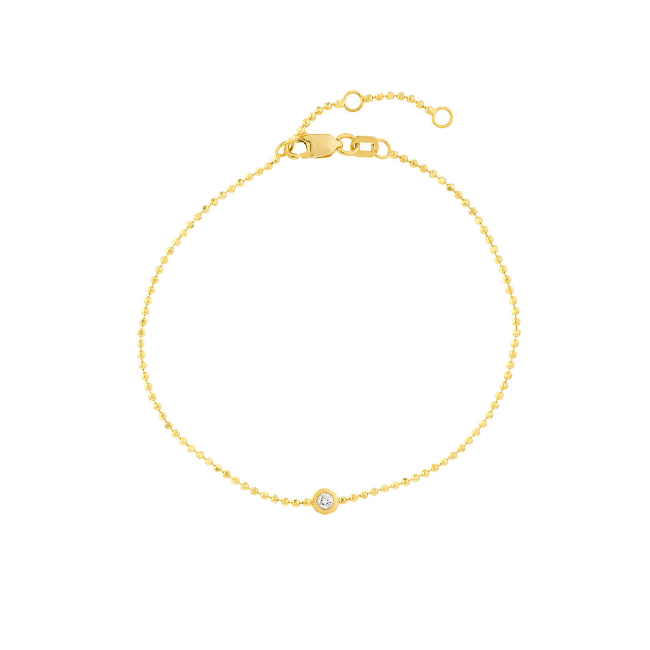 14K Yellow Gold Diamond Bezel Beaded Chain Bracelet