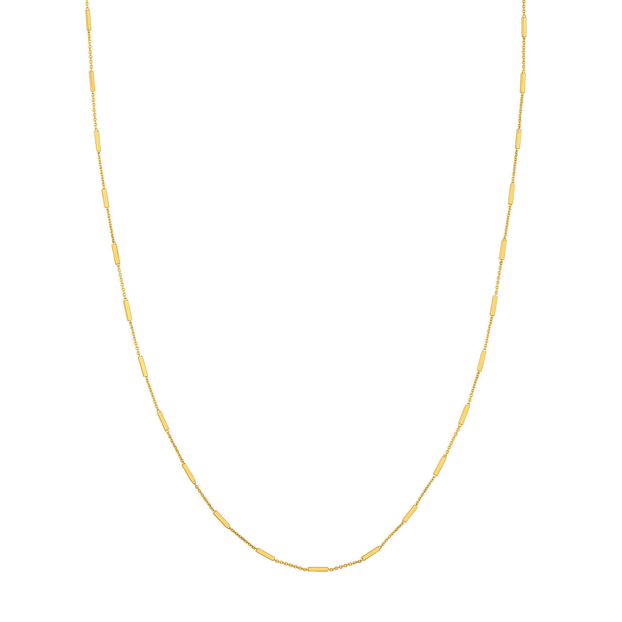 14K Yellow Gold Bar Station Cable Chain Necklace
