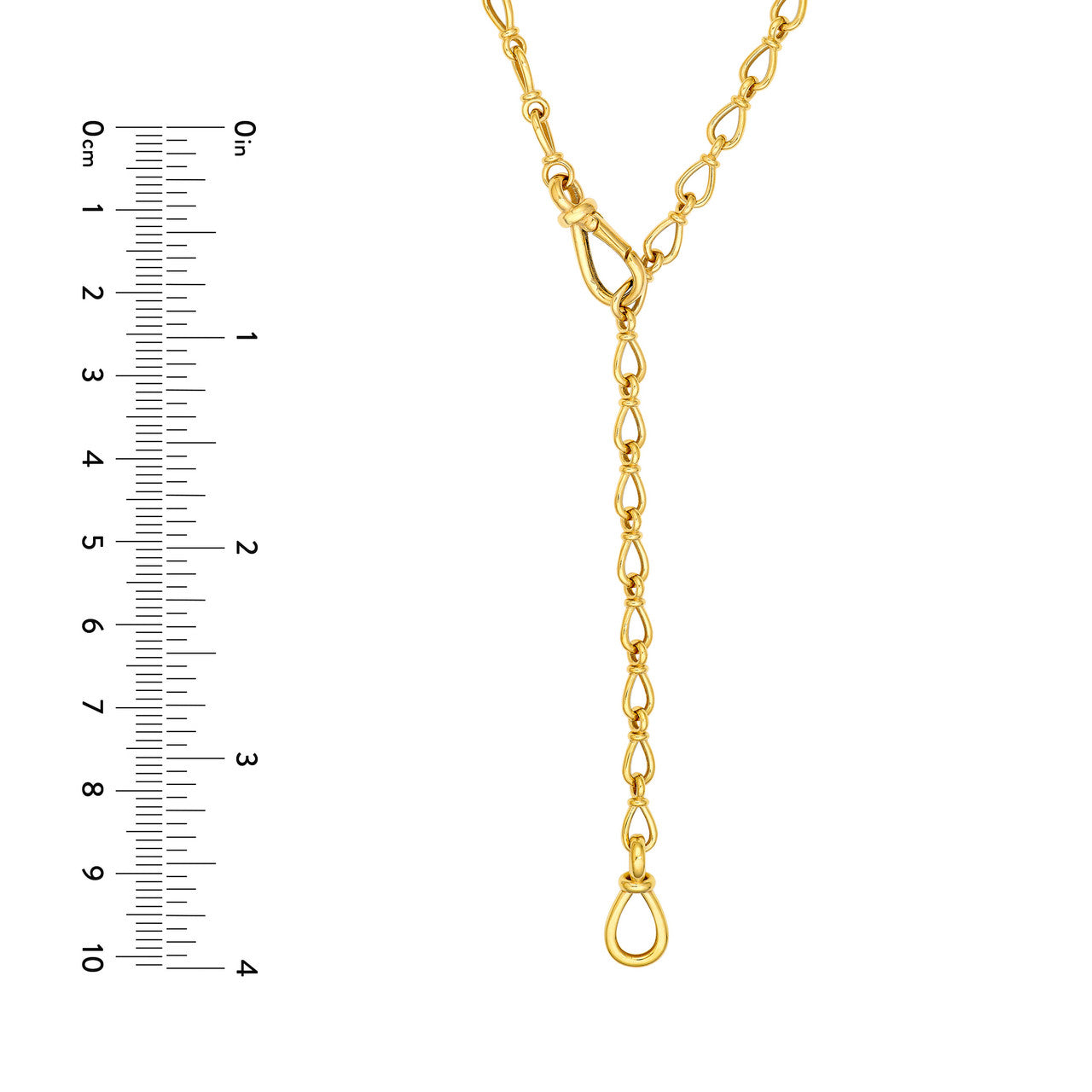 14K Yellow Gold Teardrop Link Lariat Necklace