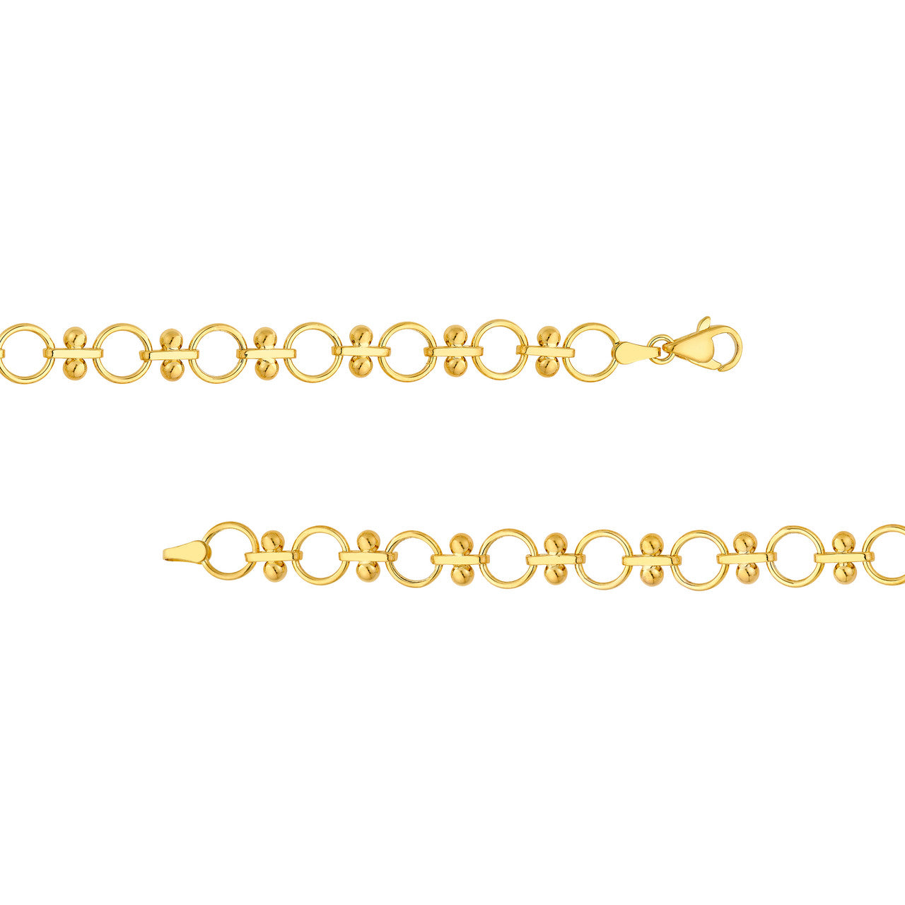 14K Yellow Gold Alternating Round Link & Beaded Bar Necklace