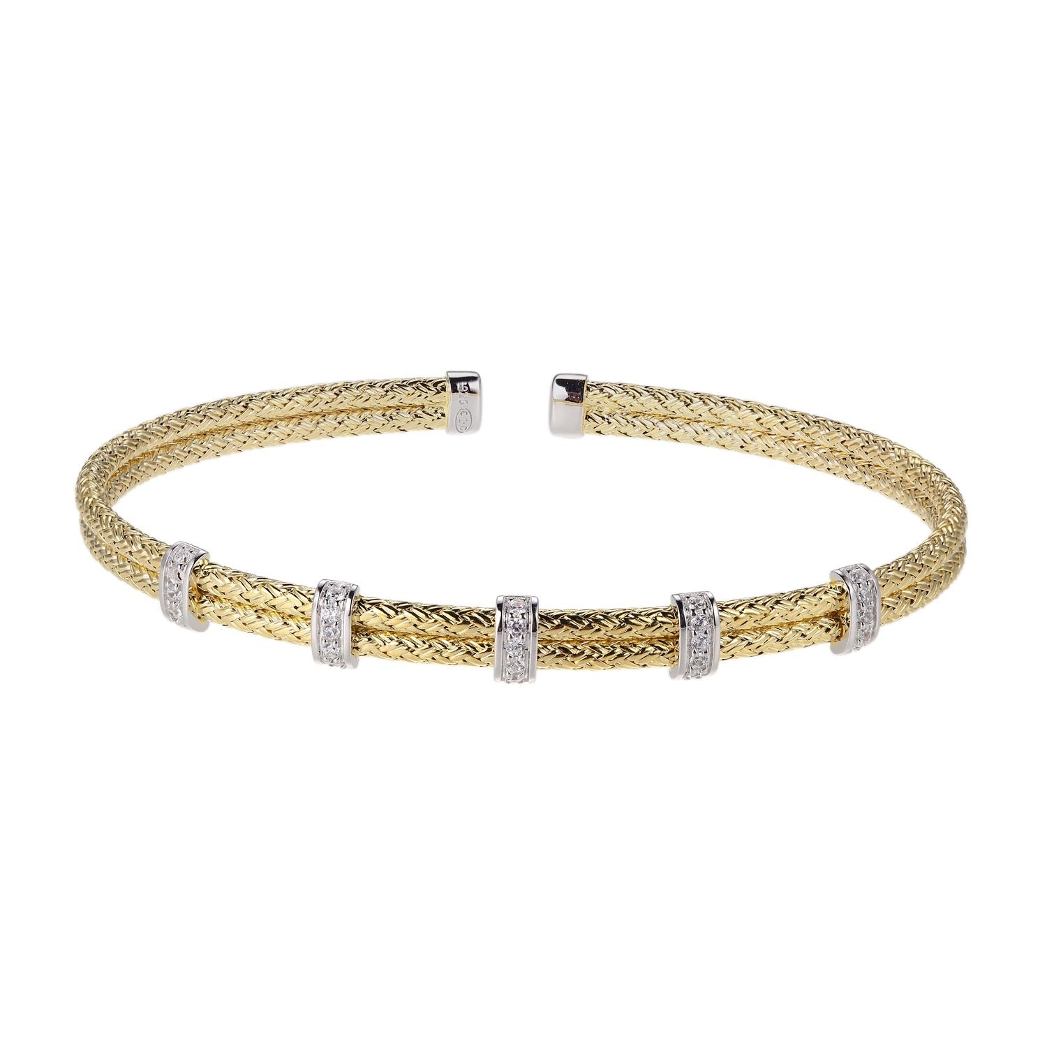 Charles Garnier CZ Gold-Plated Sterling Silver Double 2mm Mesh Cuff Bangle