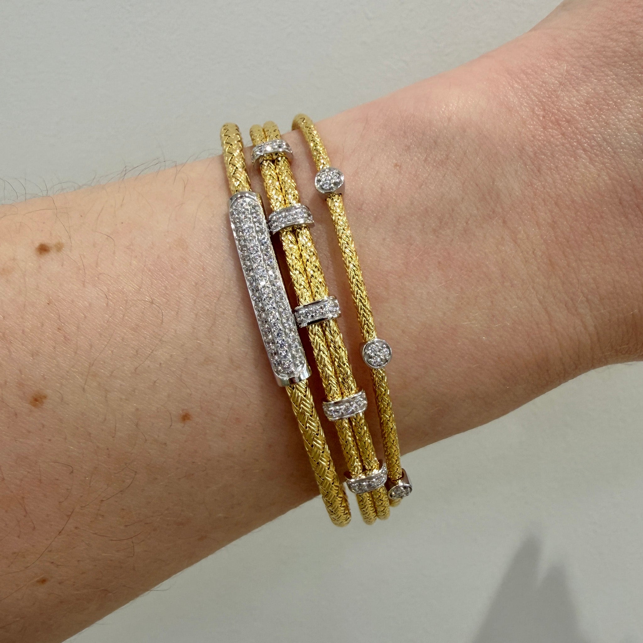 Charles Garnier CZ Gold-Plated Sterling Silver 3mm Mesh Cuff Bangle, CZ Gold-Plated Sterling Silver Double 2mm Mesh Cuff Bangle, CZ Gold-Plated Sterling Silver 2mm Mesh Cuff Bangle