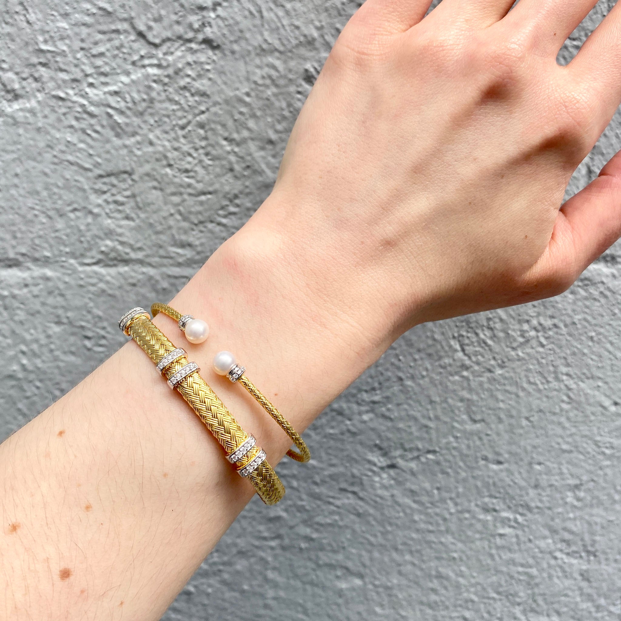 Charles Garnier CZ & Pearl Gold-Plated Sterling Silver 2mm Mesh Cuff