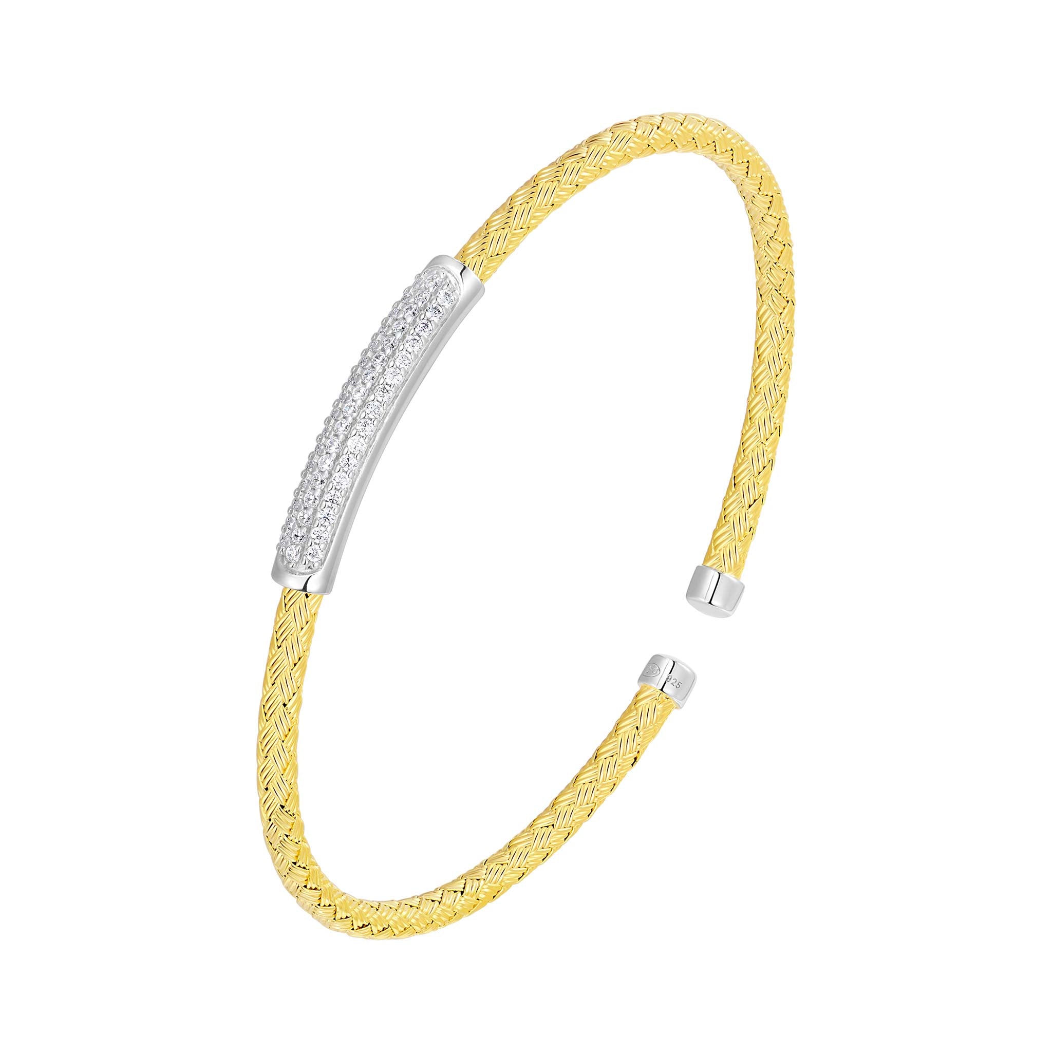 Charles Garnier CZ Gold-Plated Sterling Silver 3mm Mesh Cuff Bangle