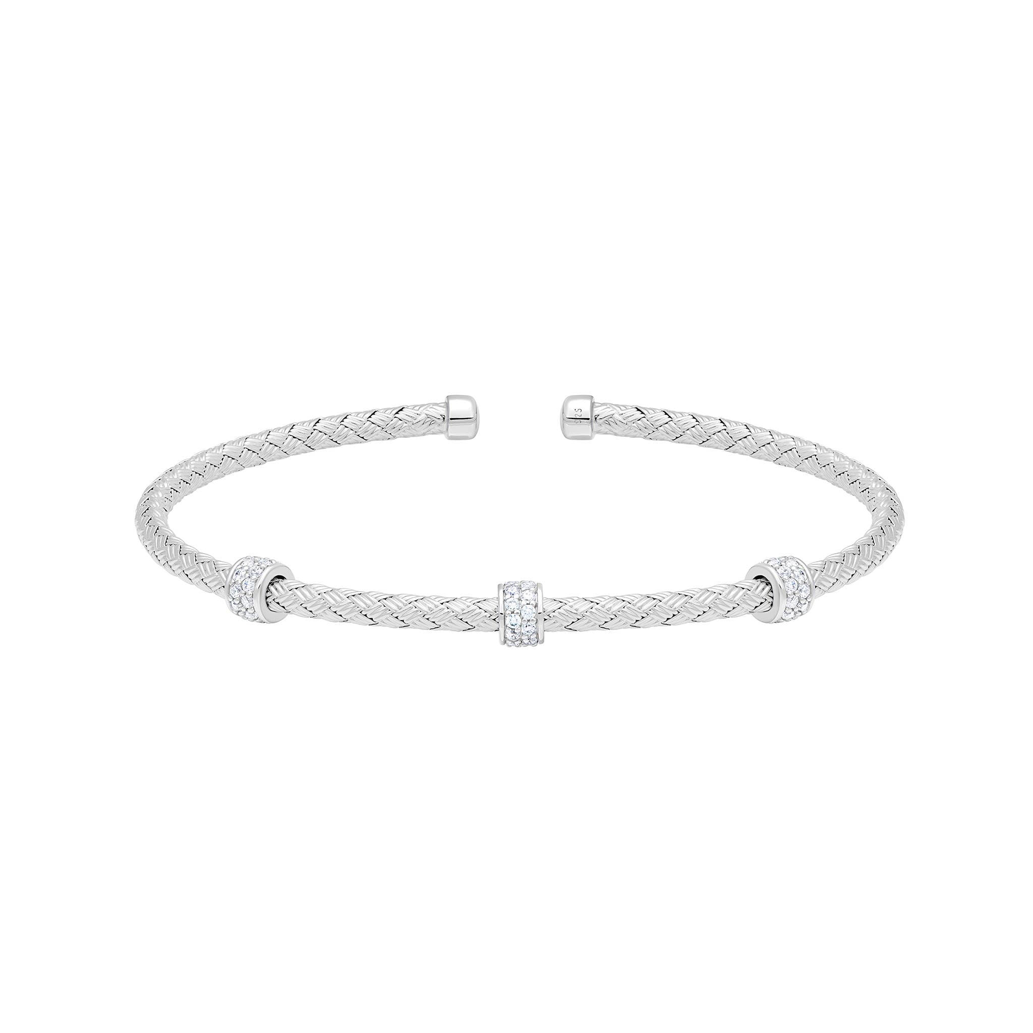 Charles Garnier CZ Rhodium-Plated Sterling Silver 3mm Mesh Cuff Bangle