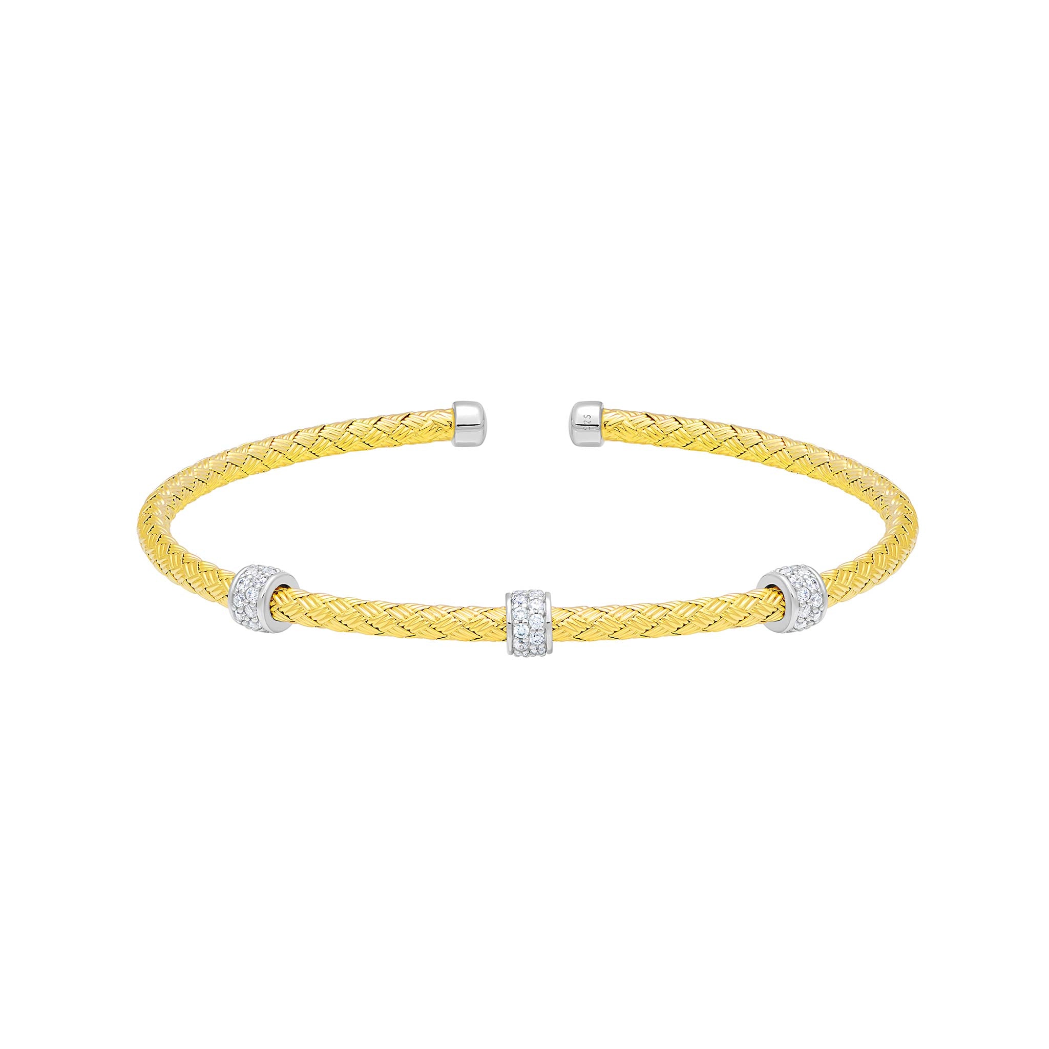 Charles Garnier CZ Gold-Plated Sterling Silver 3mm Mesh Cuff Bangle