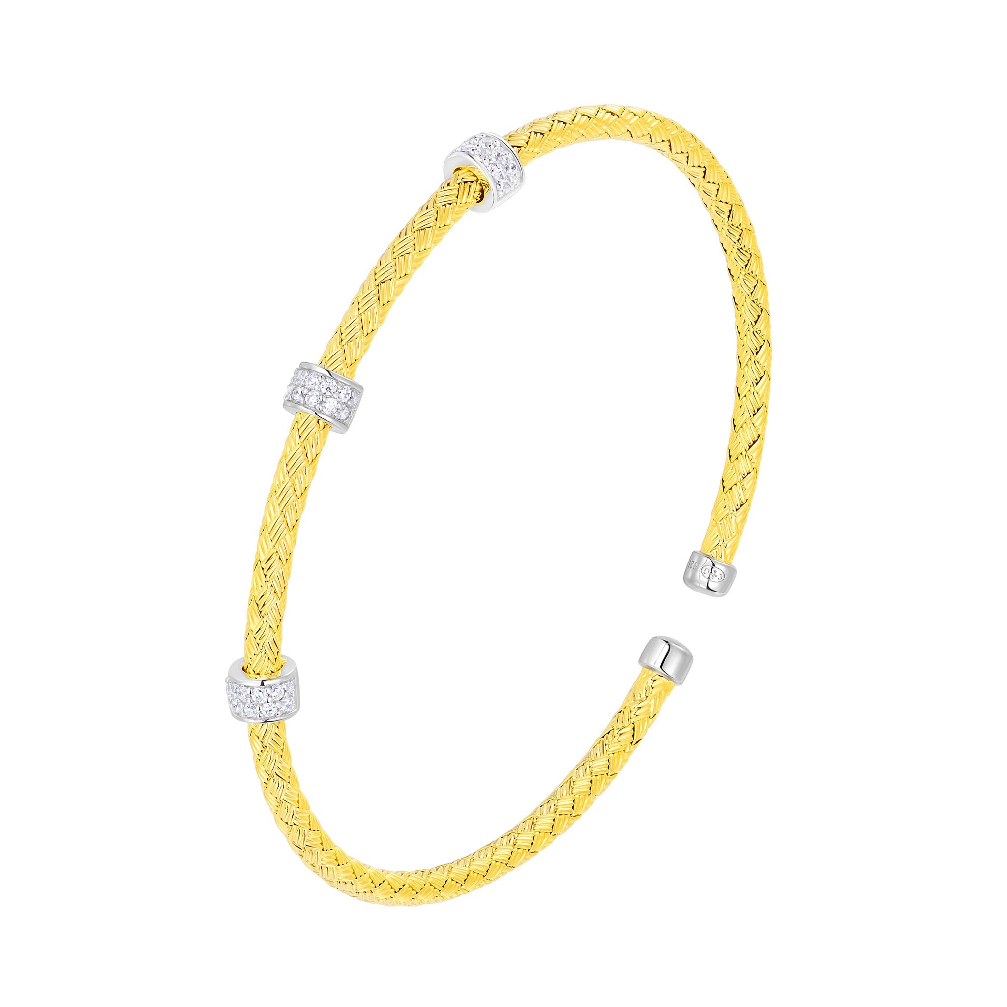 Charles Garnier CZ Gold-Plated Sterling Silver 3mm Mesh Cuff Bangle