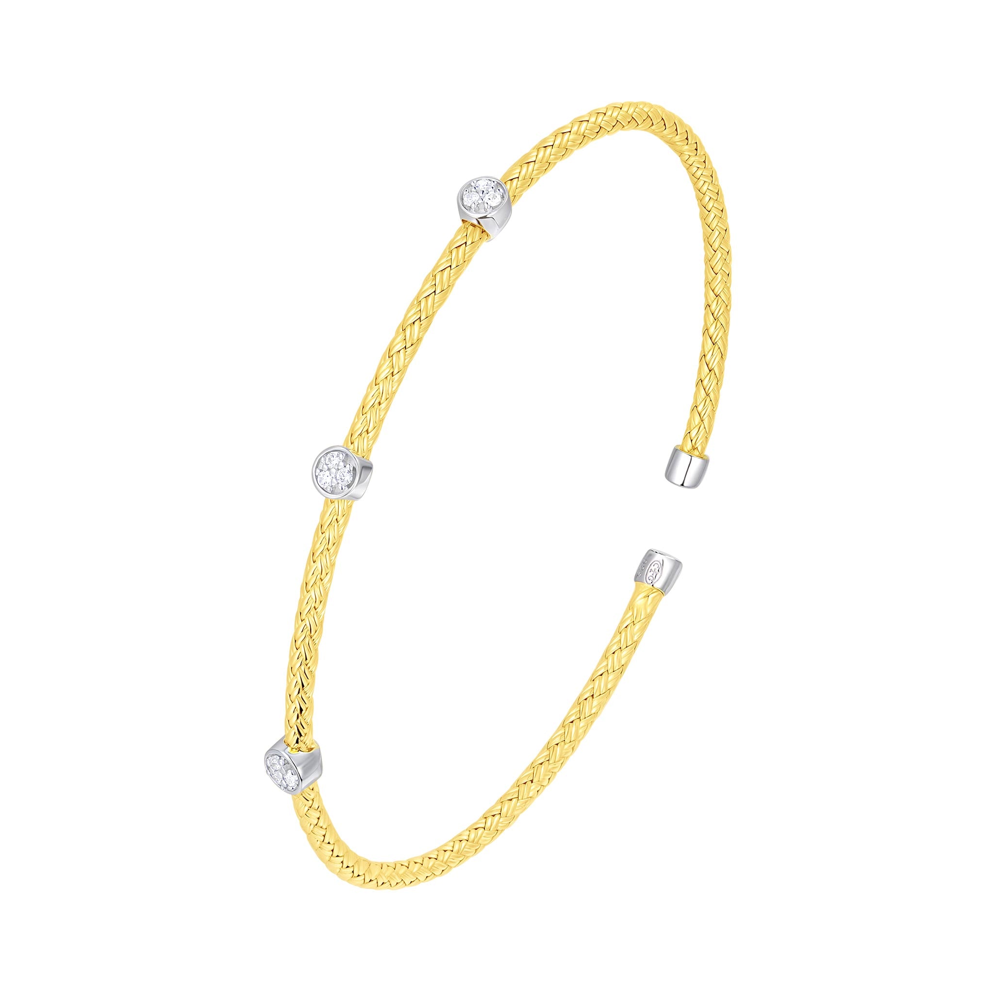 Charles Garnier CZ Gold-Plated Sterling Silver 2mm Mesh Cuff Bangle