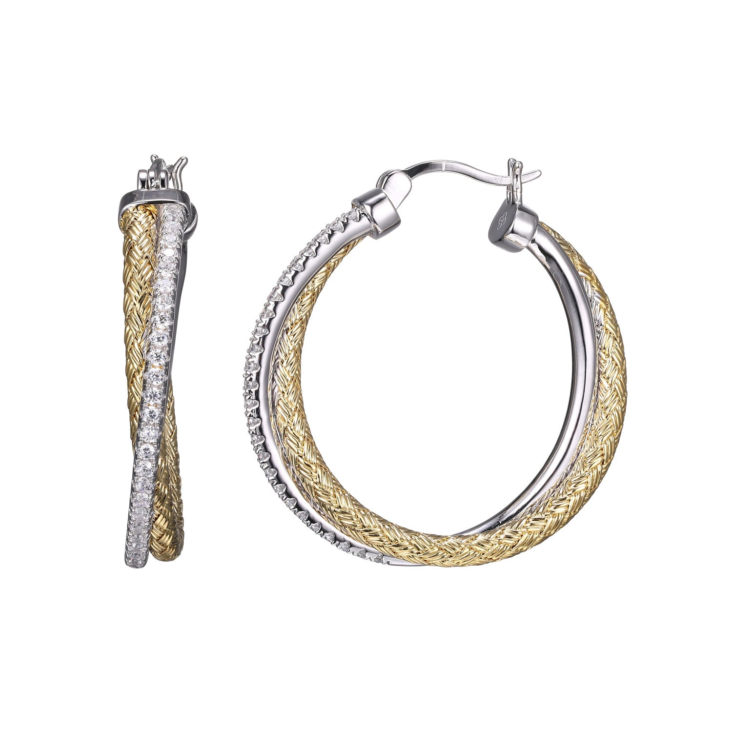 Charles Garnier CZ Gold-Plated Sterling Silver Mesh Hoop Earrings 35mm