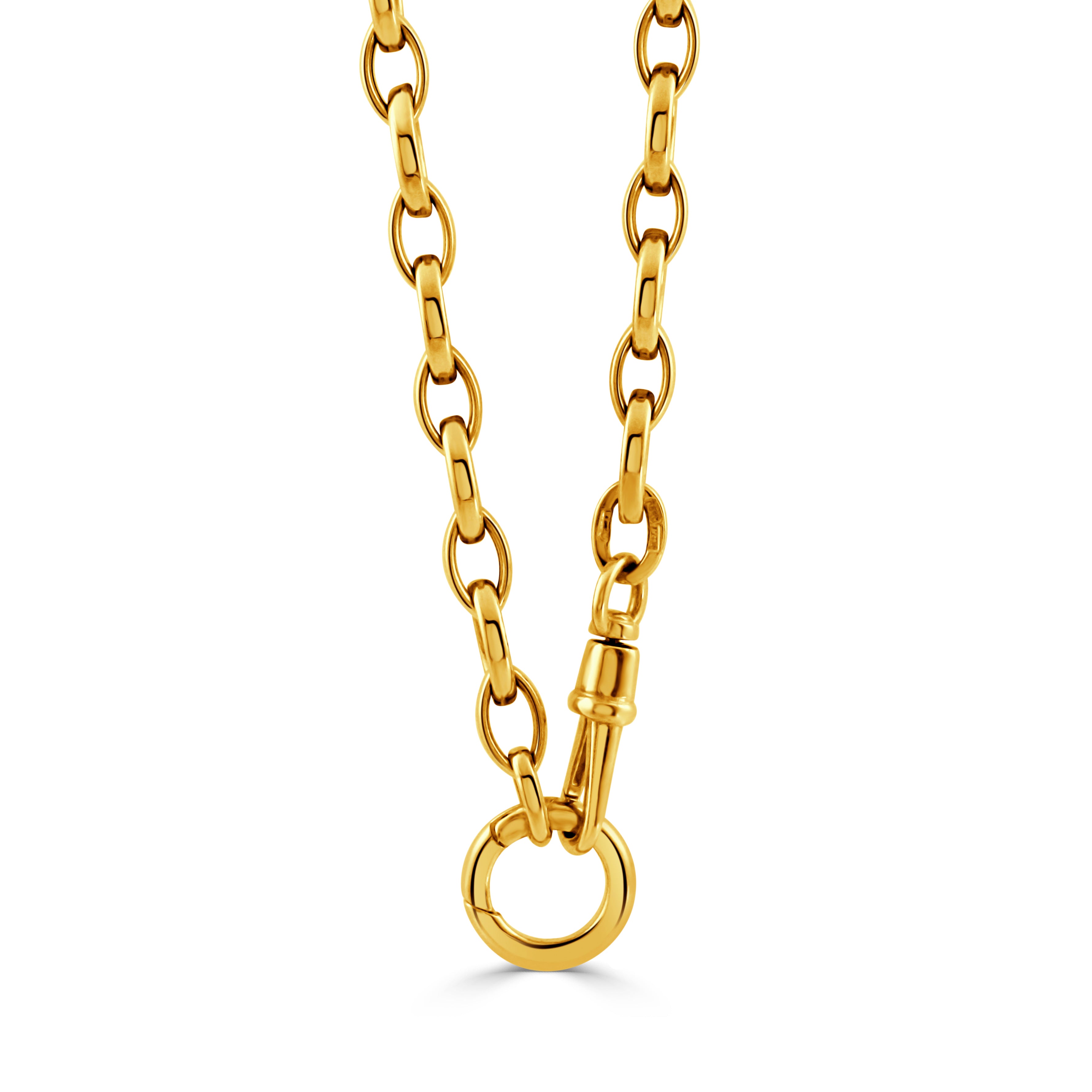 14K Yellow Gold Push Clip Enhancers & Marquise Link Chain Necklace