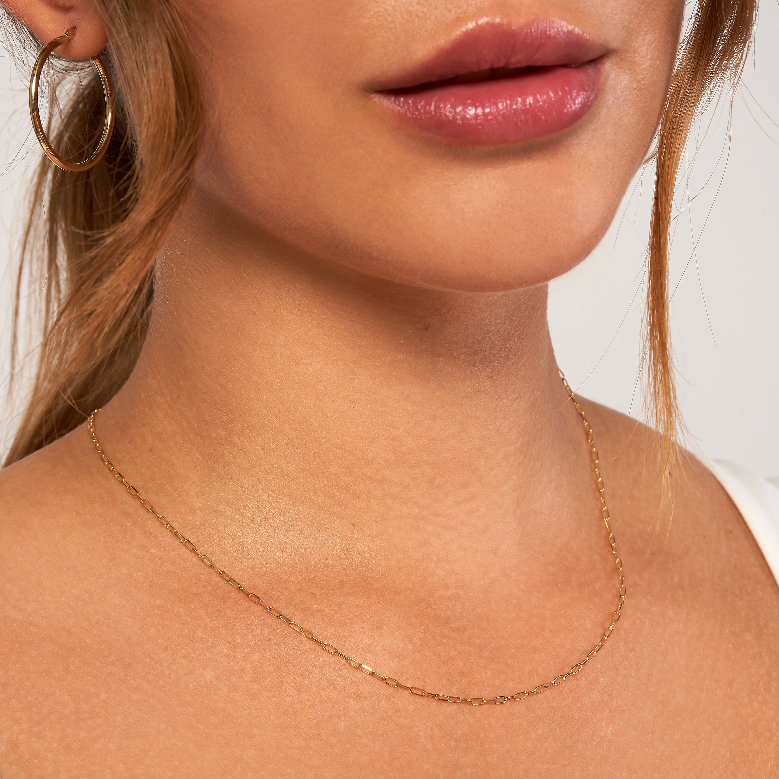 14K Yellow Gold 1.7mm Paperclip Chain Necklace 22"