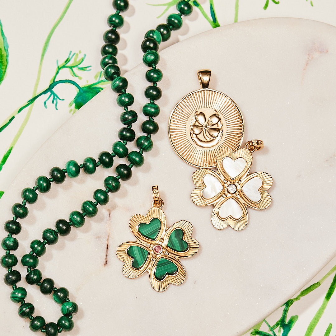 Jane Win LUCKY in Love Clover Pendant with Malachite
