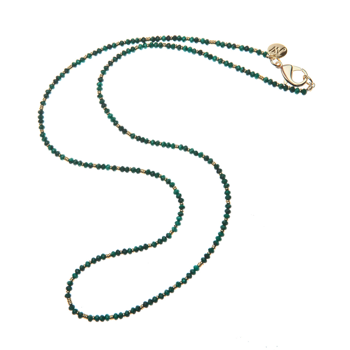 Jane Win Double Wrap Diamond-Cut Malachite & Gold Beaded Necklace 32"