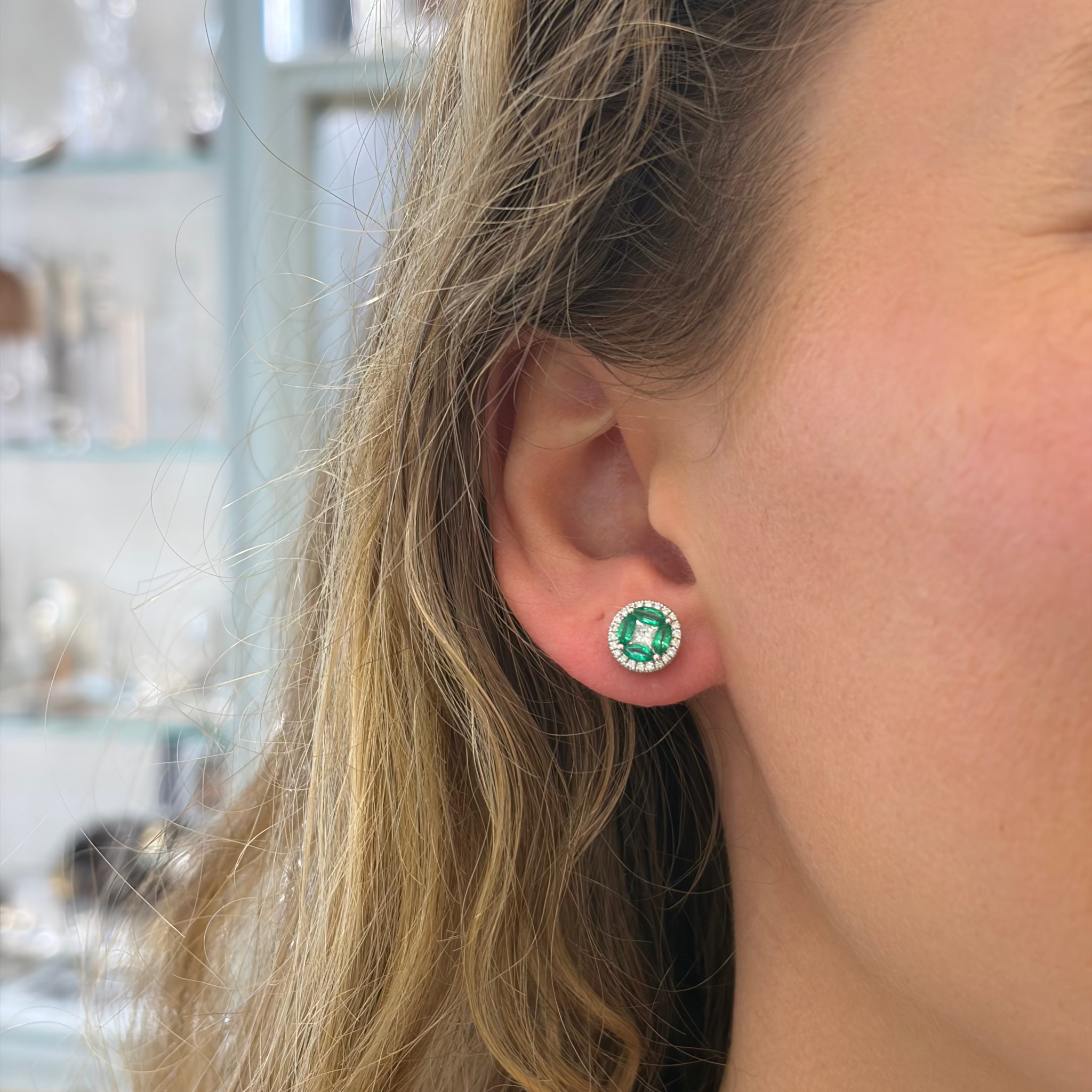 Marquise Emerald & Diamond 14K White Gold Stud Earrings