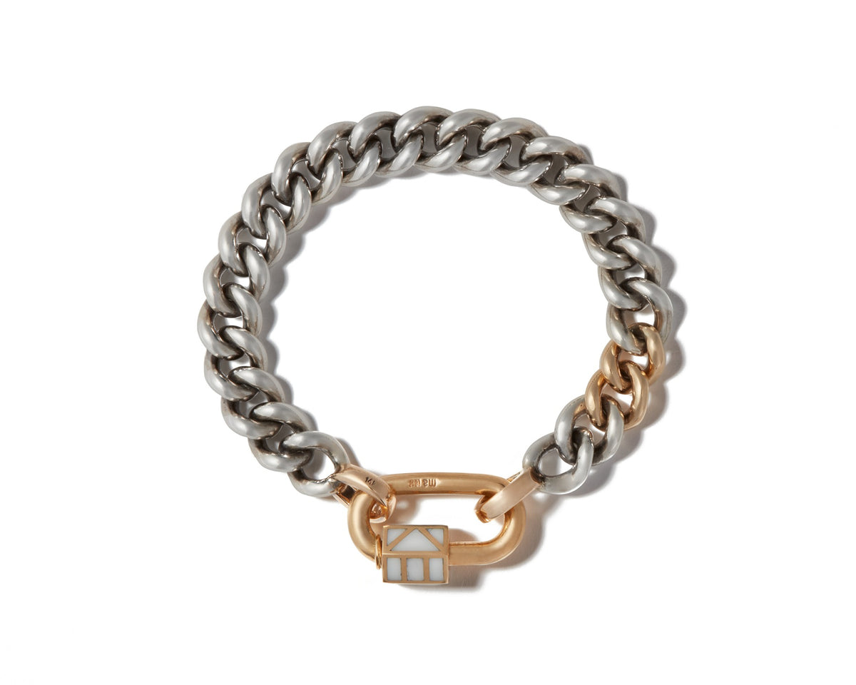 Marla Aaron Silver Mini Mega Curb Chain Bracelet with Two Gold Links