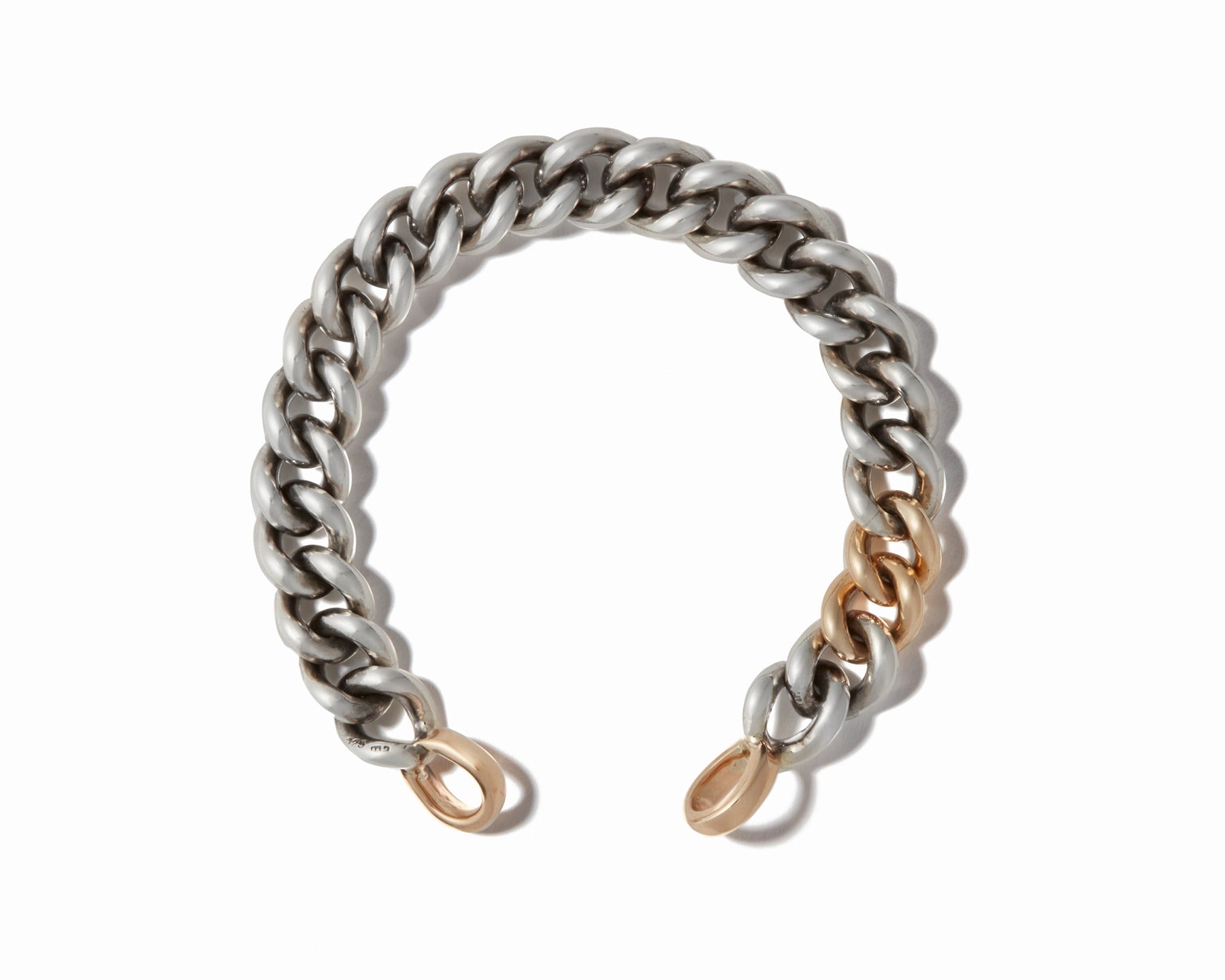 Marla Aaron Silver Mini Mega Curb Chain Bracelet with Two Gold Links