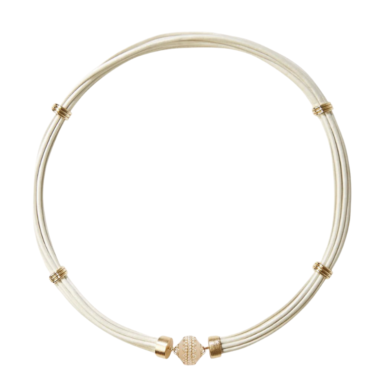 Clara Williams Aspen Leather White Pearl Necklace