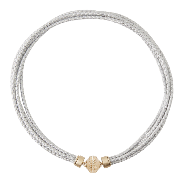Clara Williams Wellington Braided Silver Leather Necklace